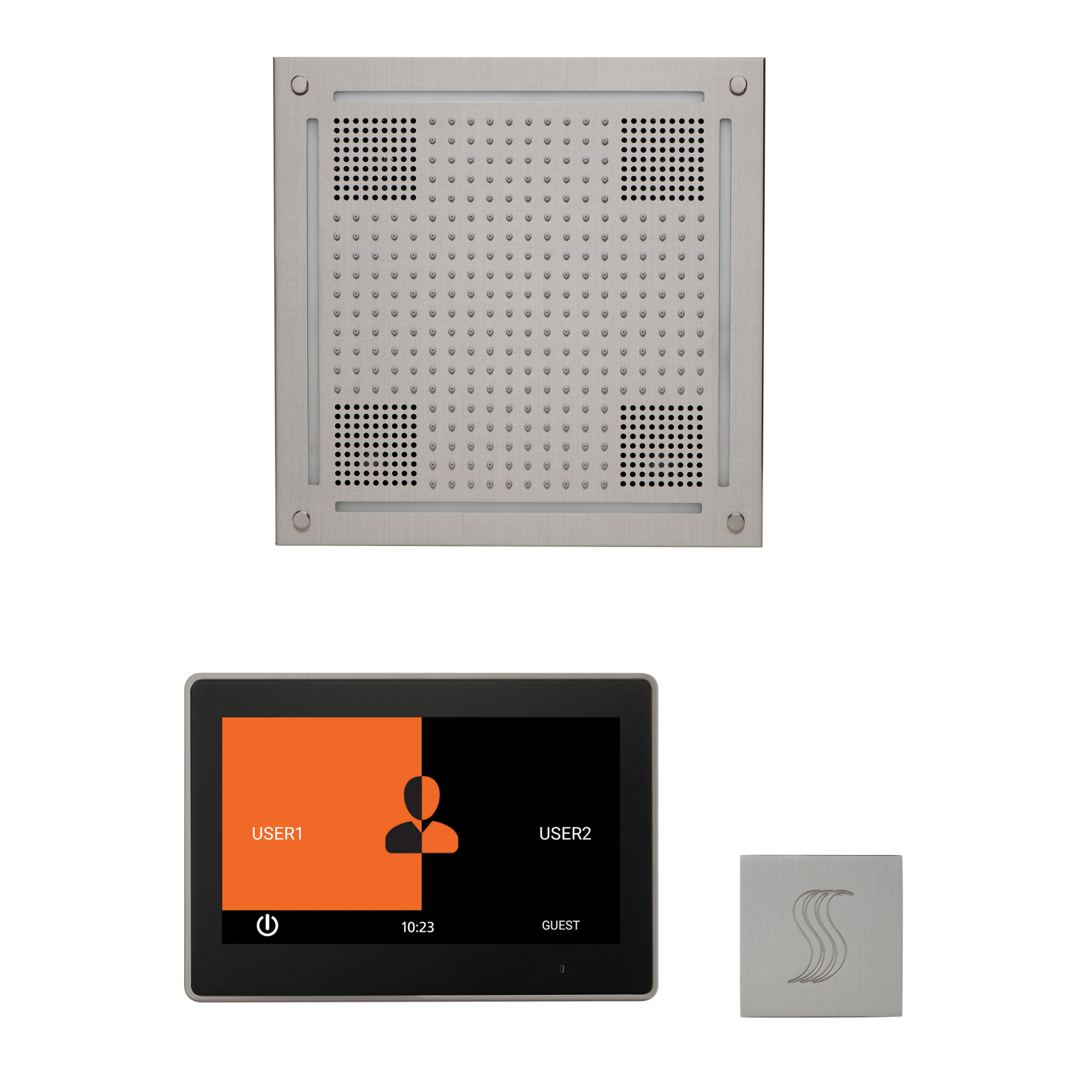 ThermaSol WHSTP10S ThermaTouch Steam Shower Kit - Includes 10" Touchscreen Control Panel Square Light and Sound Shower Head and Square Steam Head