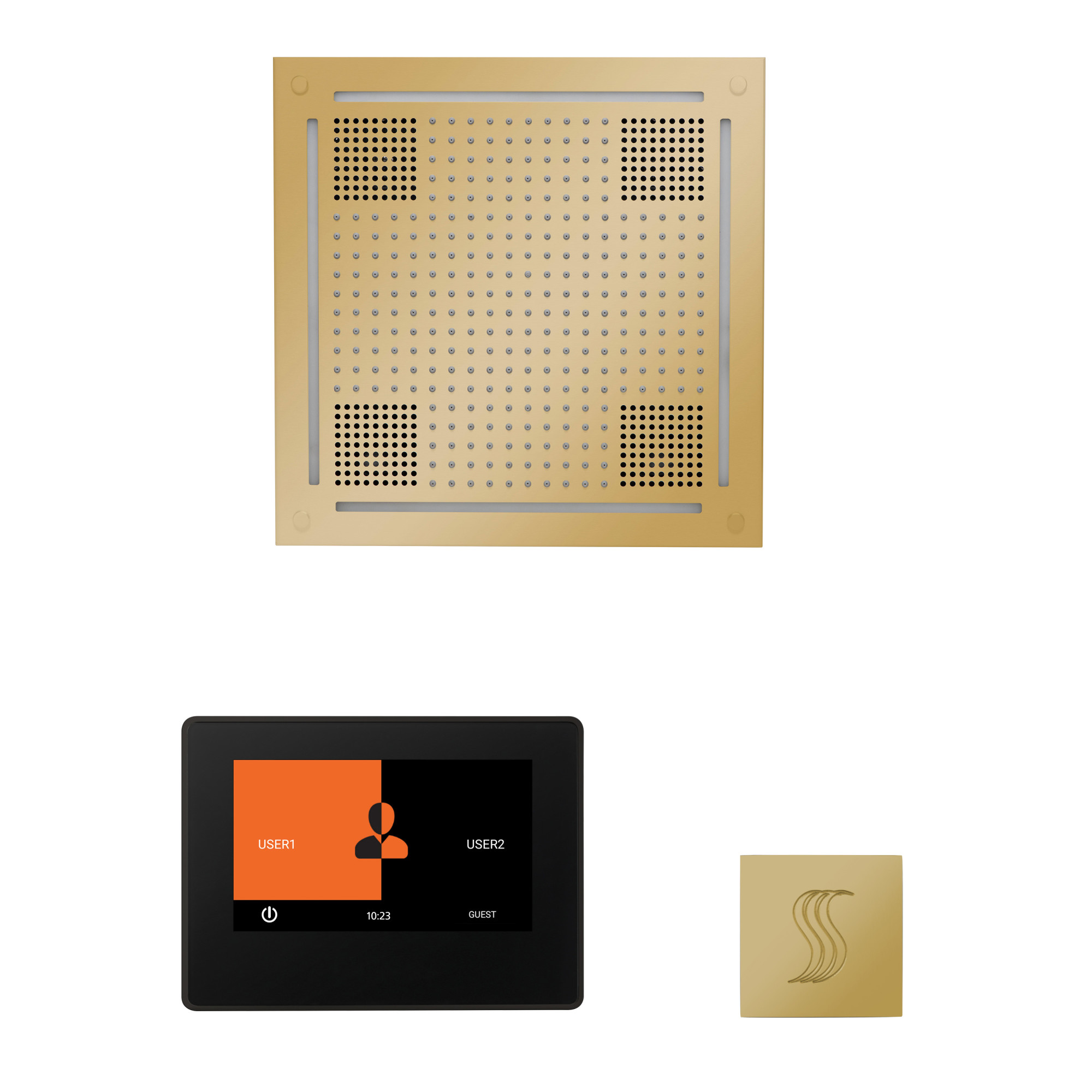 ThermaSol WHSTP7S ThermaTouch Steam Shower Kit - Includes 7" Touchscreen Control Panel Square Light and Sound Shower Head and Square Steam Head