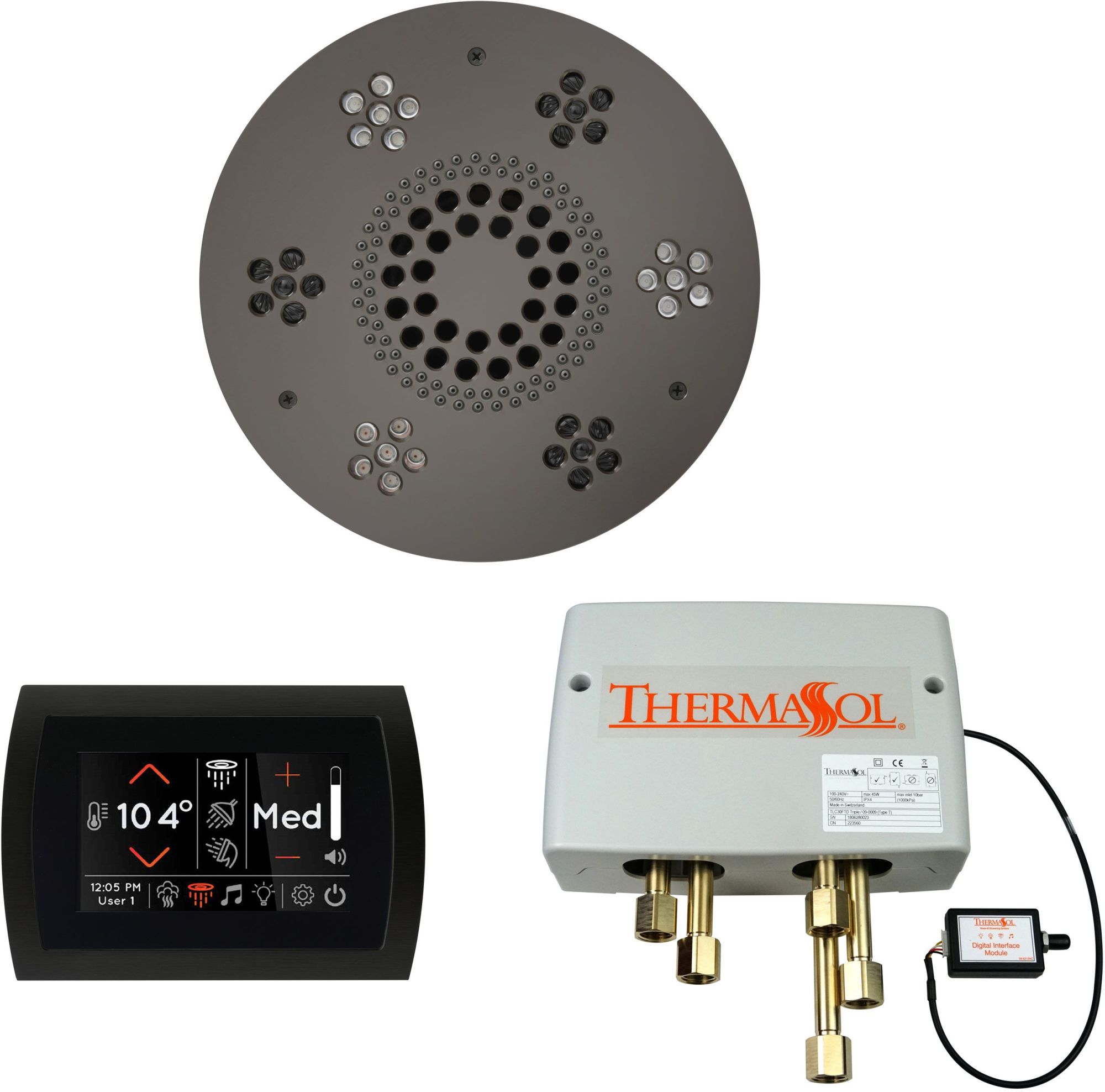 ThermaSol WSPSR SignaTouch Steam Shower Kit - Includes Control Panel Round Light and Sound Shower Head and Digital Shower Valve Black / Black Nickel