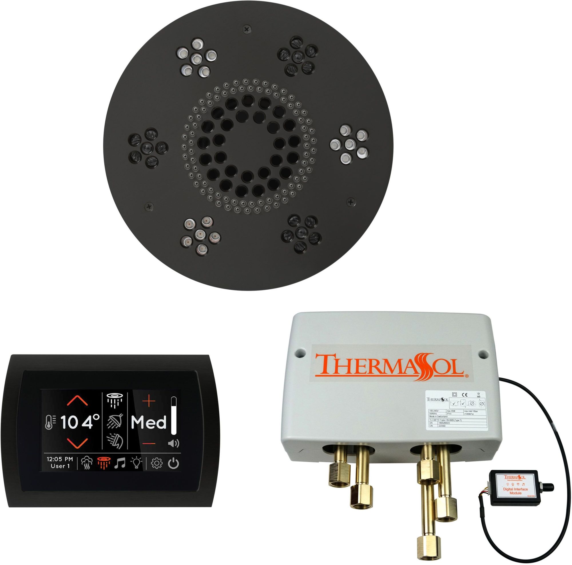 ThermaSol WSPSR SignaTouch Steam Shower Kit - Includes Control Panel Round Light and Sound Shower Head and Digital Shower Valve Black / Matte Black