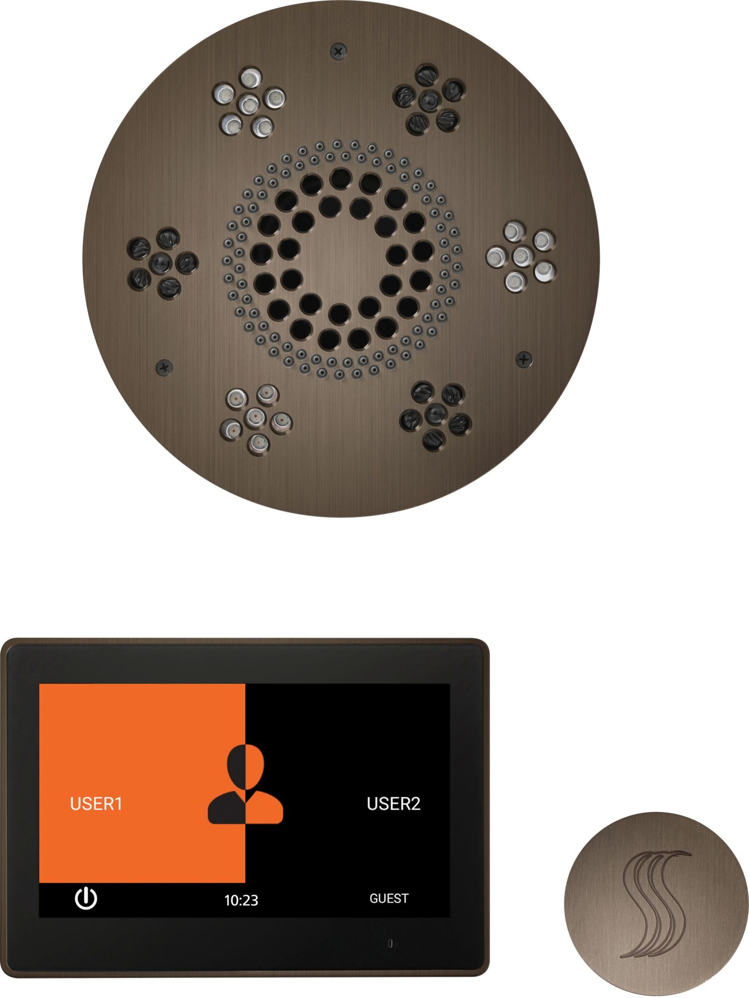 ThermaSol WSTP10R ThermaTouch Steam Shower Kit - Includes 10" Control Panel Round Light and Sound Shower Head and Round Steam Head Antique Nickel