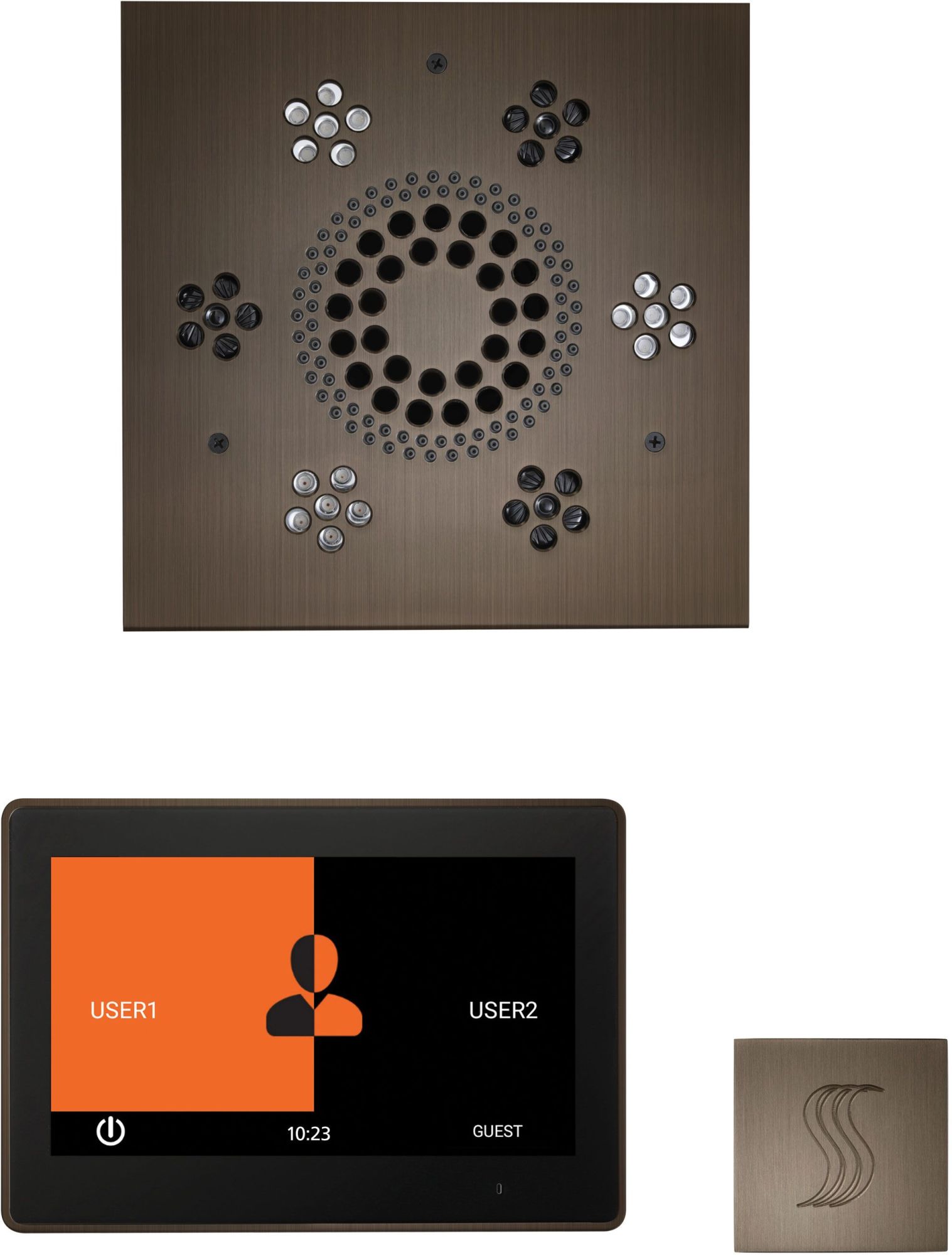 ThermaSol WSTP10S ThermaTouch Steam Shower Kit - Includes 10" Control Panel Square Light and Sound Shower Head and Square Steam Head Antique Nickel