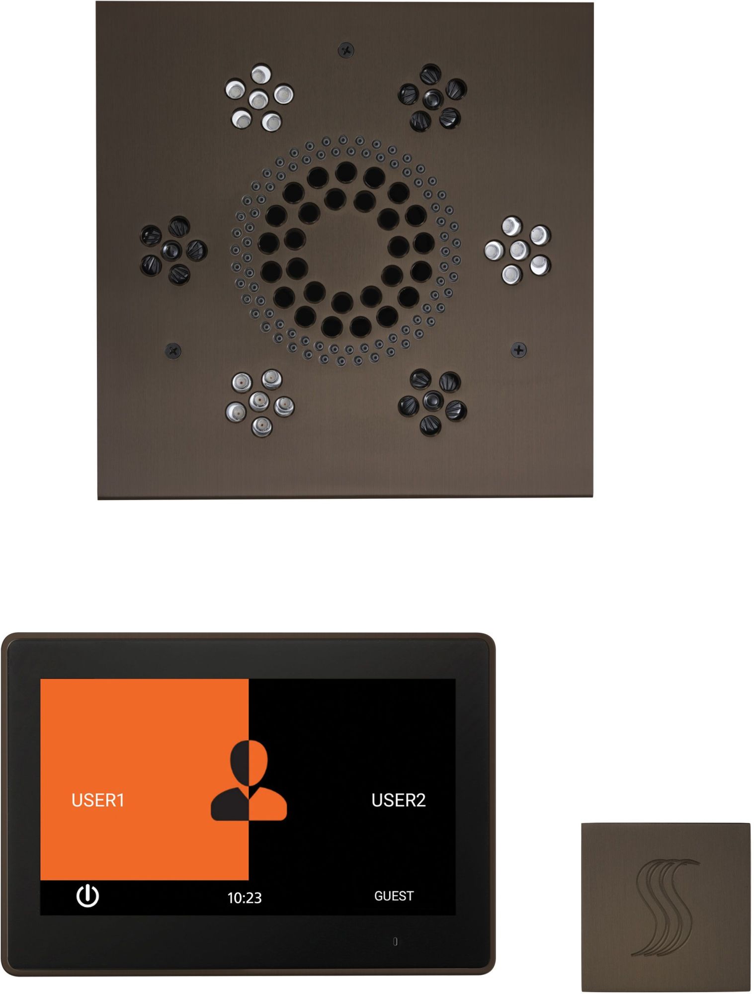 ThermaSol WSTP10S ThermaTouch Steam Shower Kit - Includes 10" Control Panel Square Light and Sound Shower Head and Square Steam Head Oil Rubbed