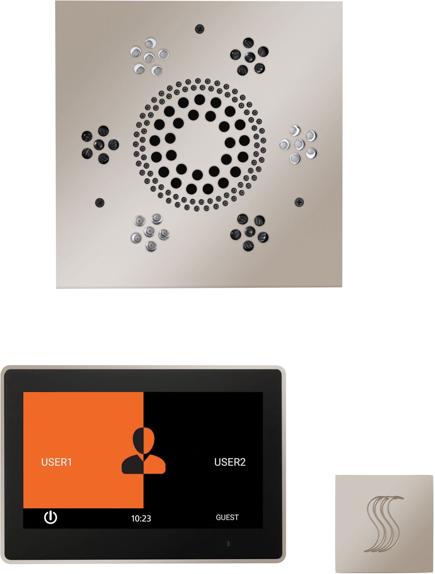 ThermaSol WSTP10S ThermaTouch Steam Shower Kit - Includes 10" Control Panel Square Light and Sound Shower Head and Square Steam Head Polished Nickel