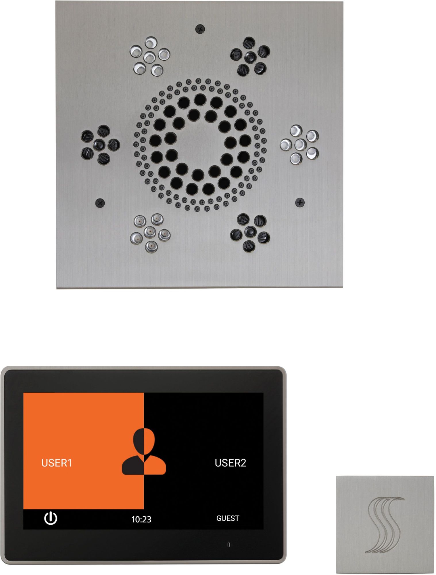 ThermaSol WSTP10S ThermaTouch Steam Shower Kit - Includes 10" Control Panel Square Light and Sound Shower Head and Square Steam Head Satin Chrome