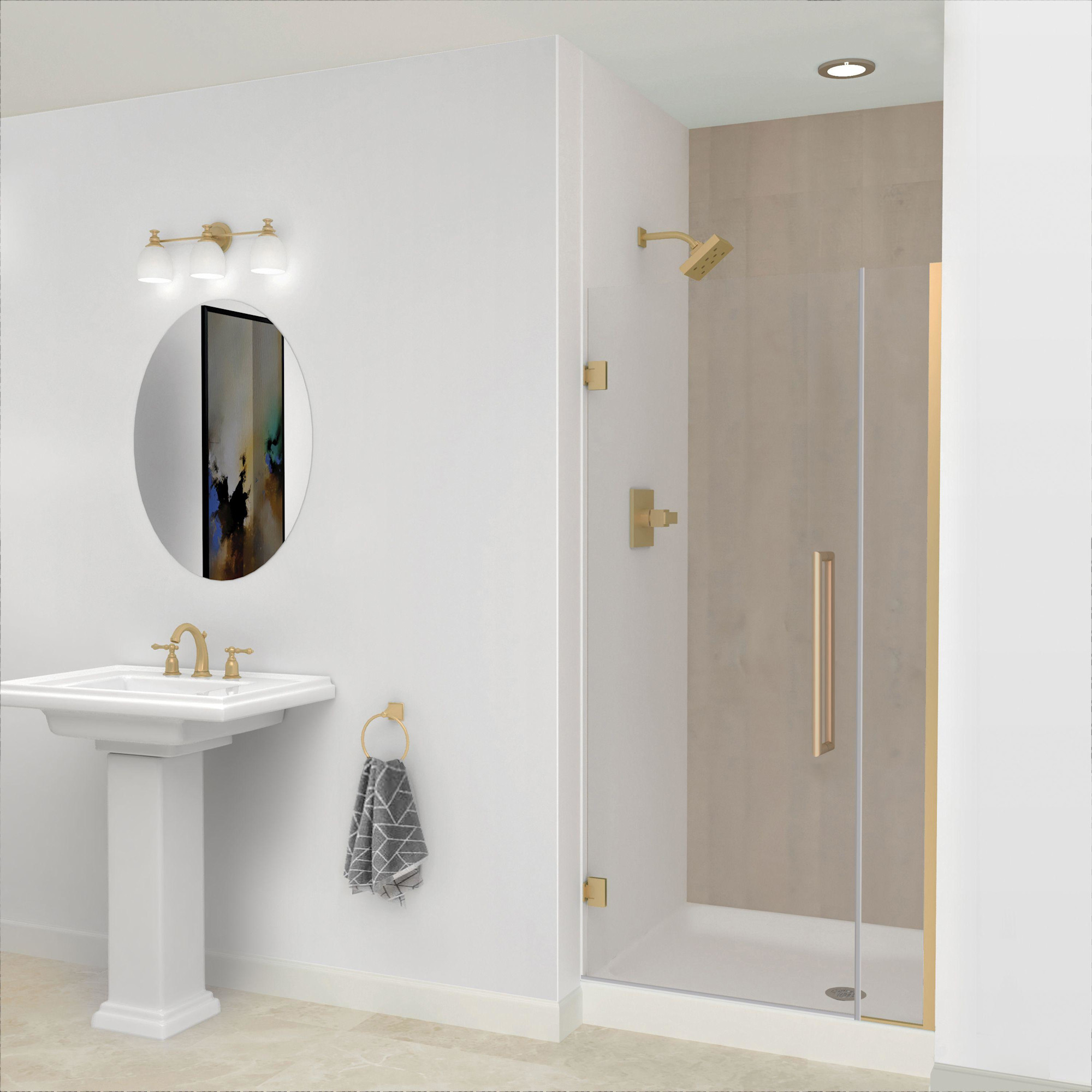 Photos - Shower Screen Wide Transolid EHTB345287610C-T Elizabeth 76" High x 34-1/2" Hinged Semi Frameless Shower Door with Clear Glass Champagne Br