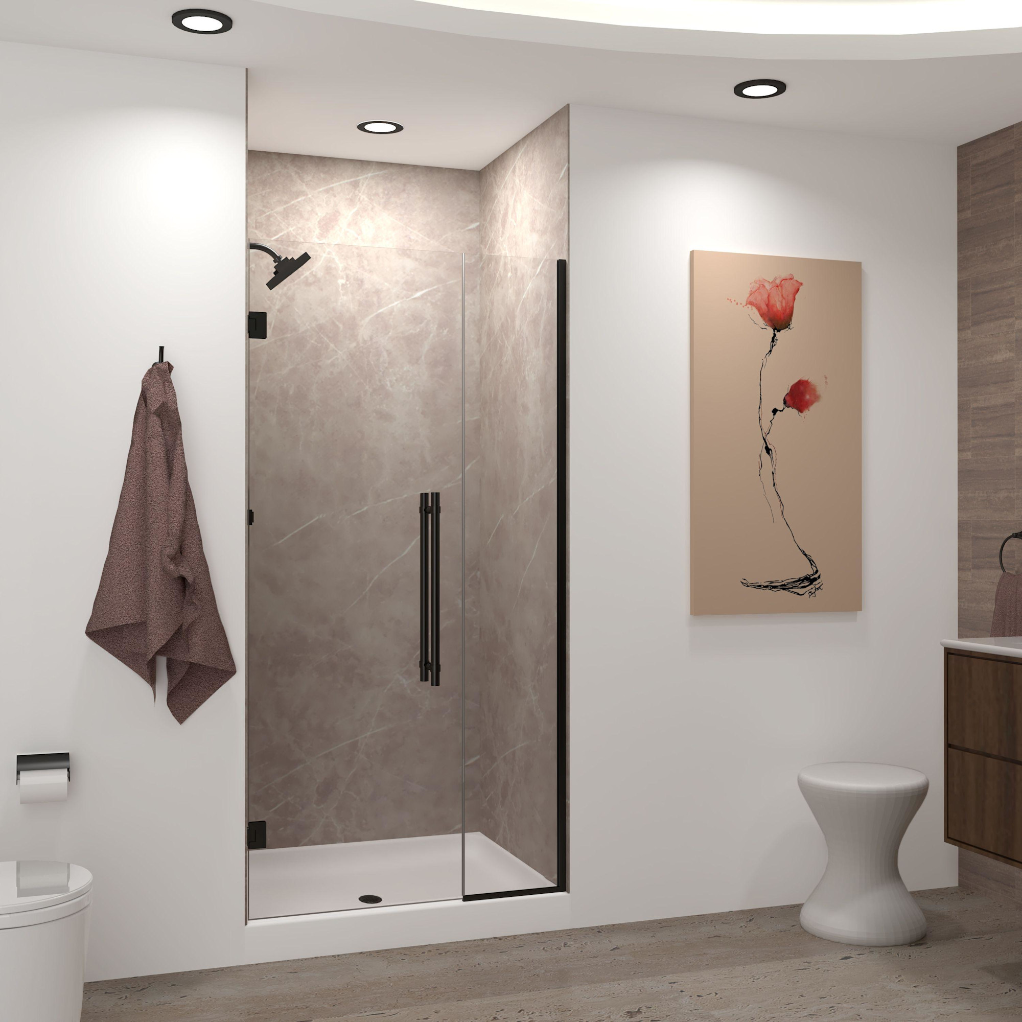 Photos - Shower Screen Transolid EHTB375257610C-BK Elizabeth 76" High x 37-1/2" Wide Hinged Semi Frameless Shower Door with Clear Glass Matte Black