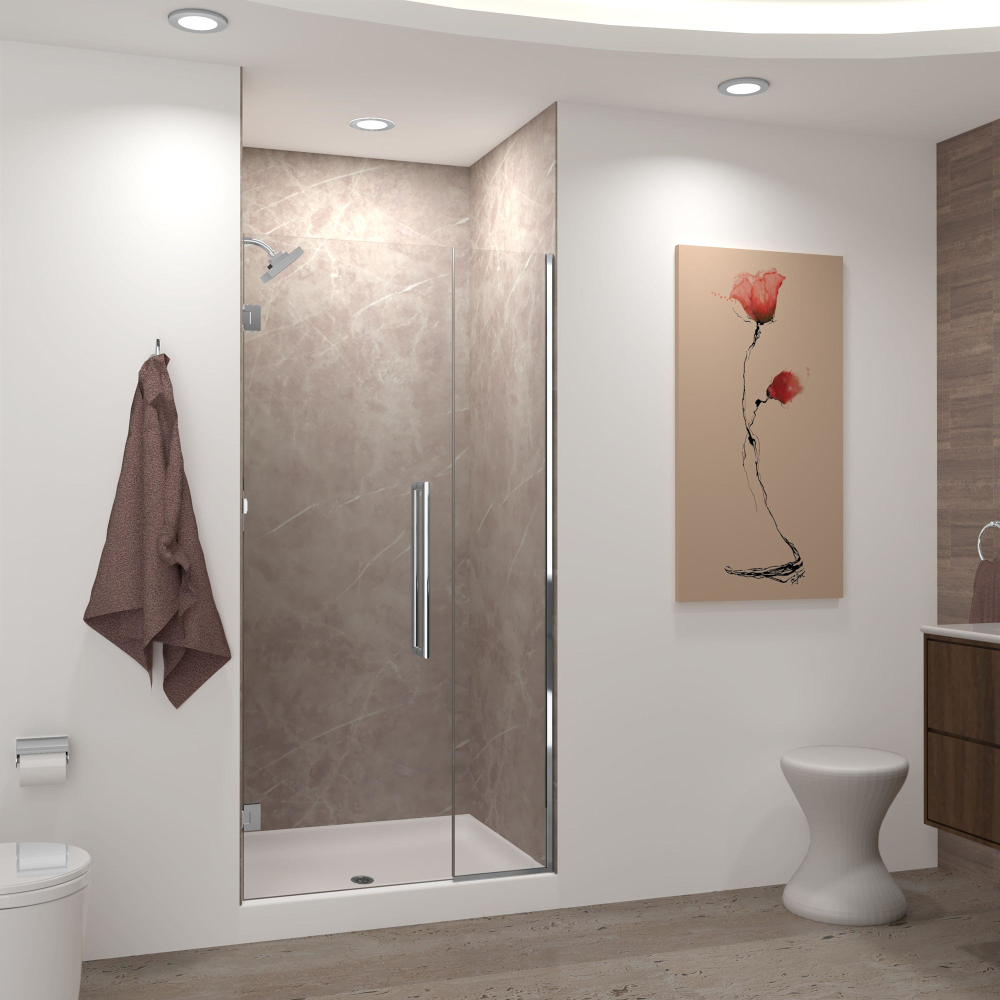 Photos - Shower Screen Transolid EHTB38267610C-T Elizabeth 76" High x 38" Wide Hinged Semi Frameless Shower Door with Clear Glass Polished Chrome S