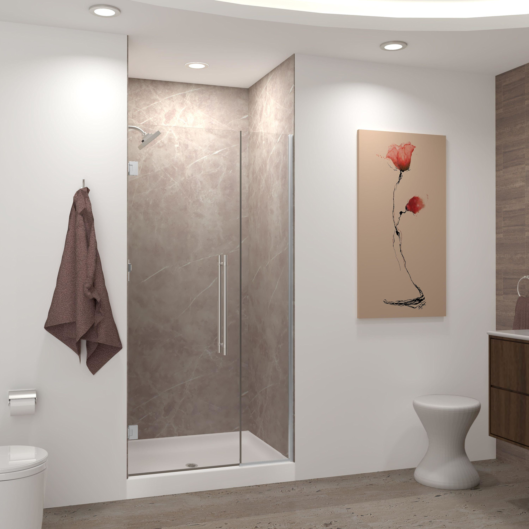 Photos - Shower Screen Wide Transolid EHTB385267610C-BK Elizabeth 76" High x 38-1/2"  Hinged Semi Frameless Shower Door with Clear Glass Brushed Sta 