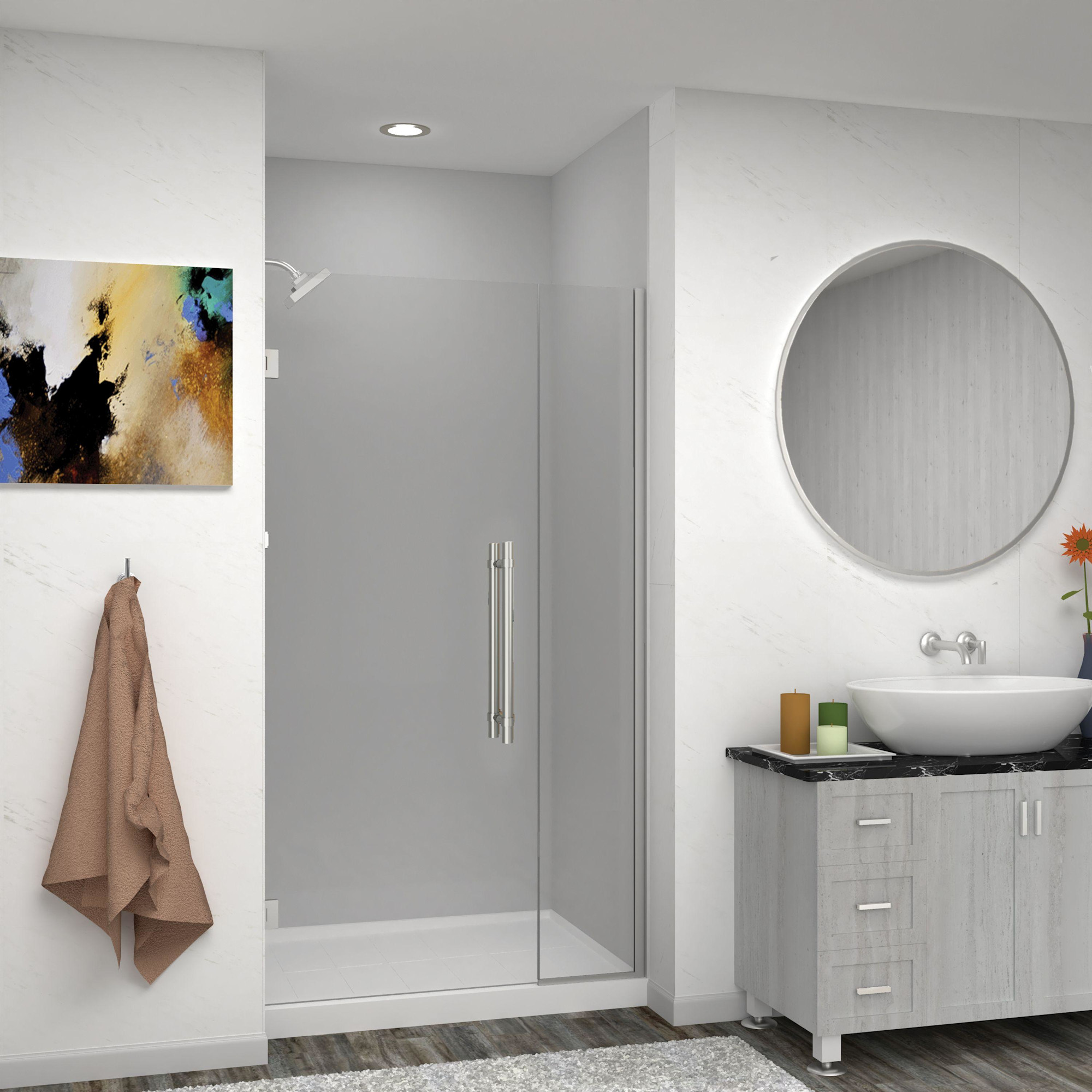 Photos - Shower Screen Transolid EHTB44267610C-BK Elizabeth 76" High x 44" Wide Hinged Semi Frameless Shower Door with Clear Glass Brushed Stainles