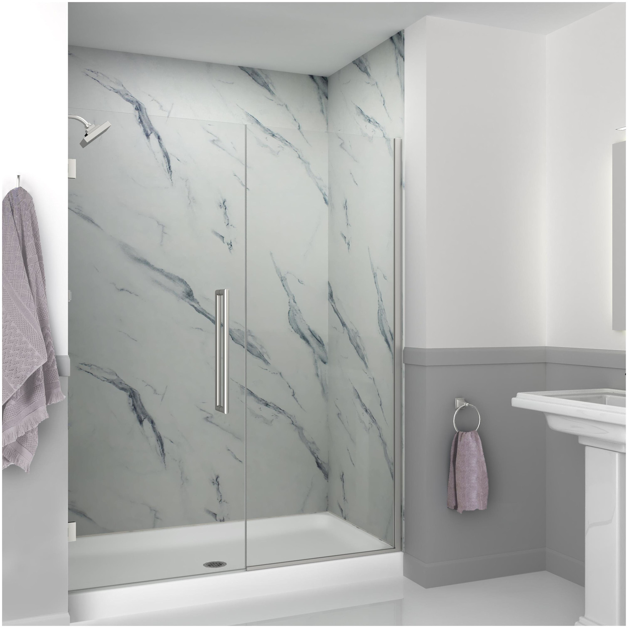 Photos - Shower Screen Wide Transolid EHTB595297610C-T Elizabeth 76" High x 59-1/2" Hinged Semi Frameless Shower Door with Clear Glass Brushed Stai
