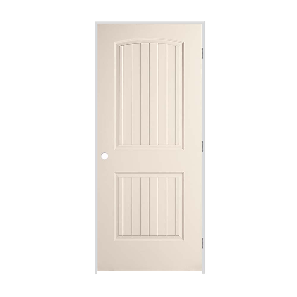 Photos - Interior Door Primed Trimlite 1668MHCSANLH10B4916 18" x 80"  2-Panel Arch Top V-Groove Santa Fe Molded Hollow Core 4-9/16" Jamb Left Hand P 