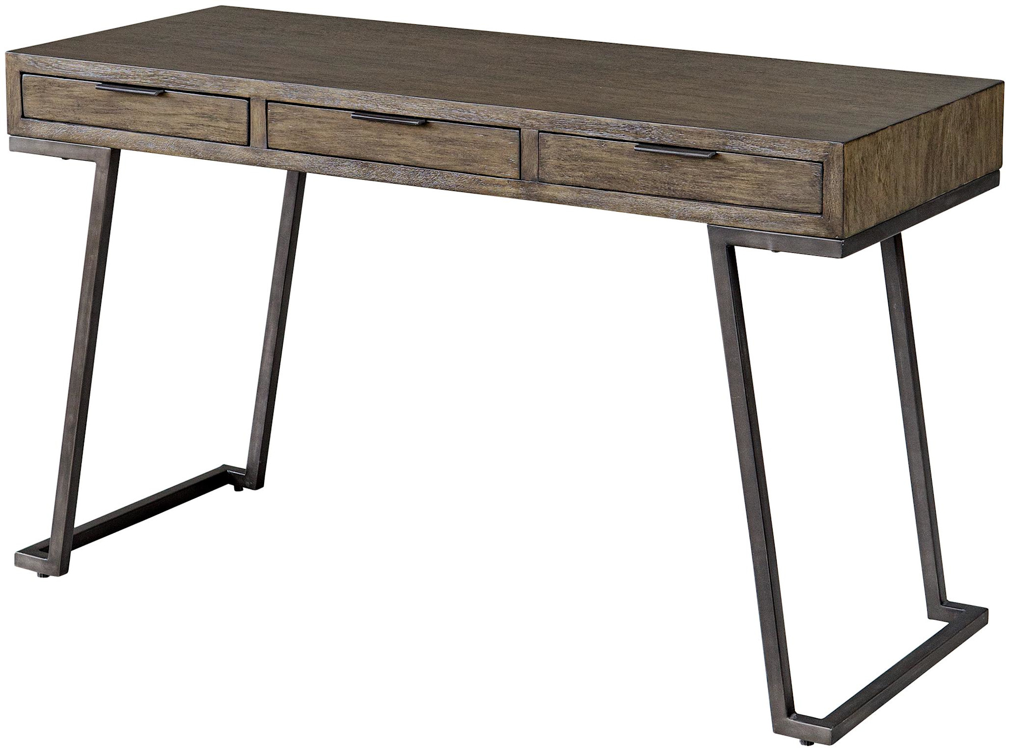 Uttermost 25275 Comrade Wood 3 Drawer Writing Desk Aged Steel / Natural Indoor Furniture Desks Writing