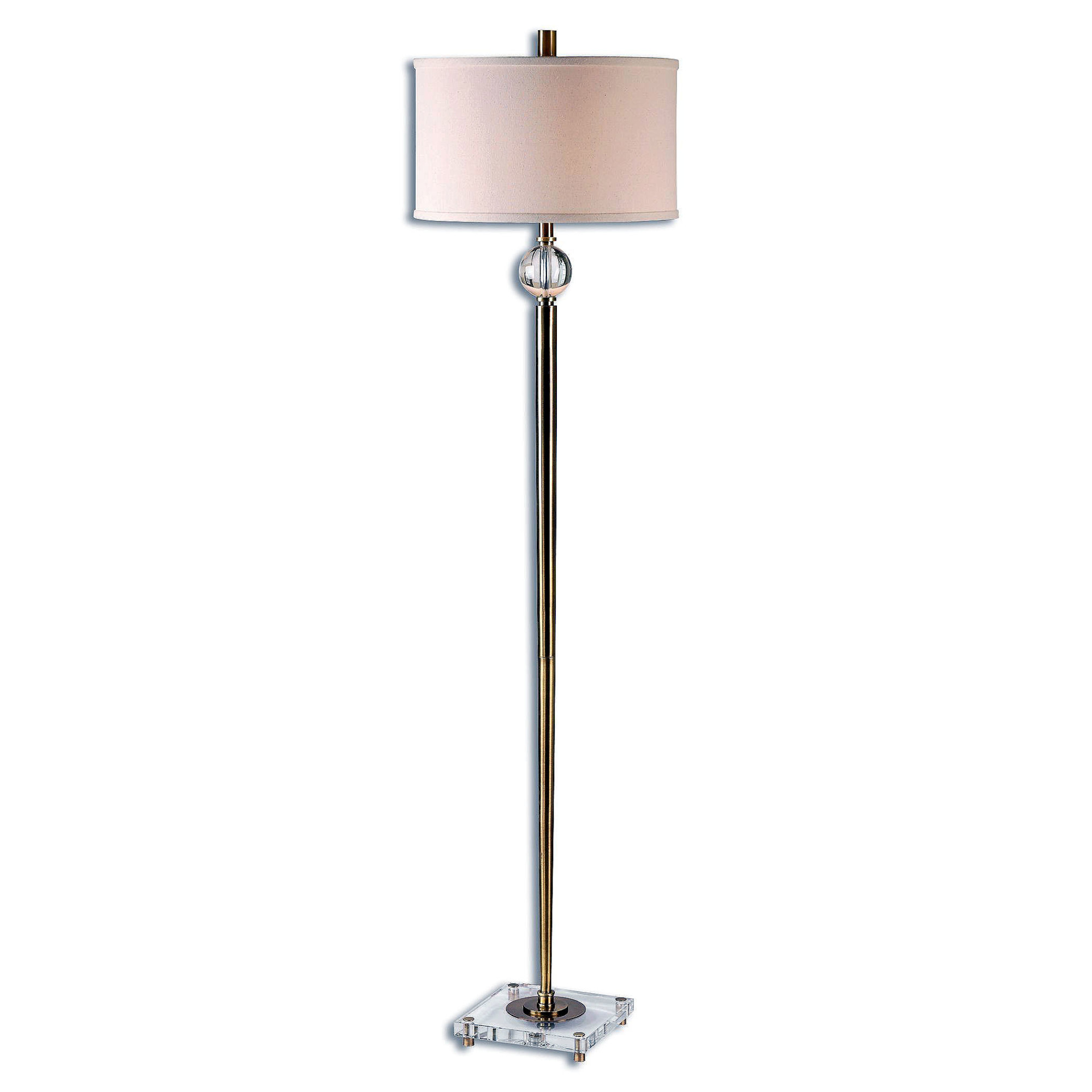 Photos - Chandelier / Lamp Uttermost 28635-1 Mesita 1 Light 68" Tall Floor Lamp with White Fabric Shade Brushed Brass Lamps Floor Lamps Accent Lamps