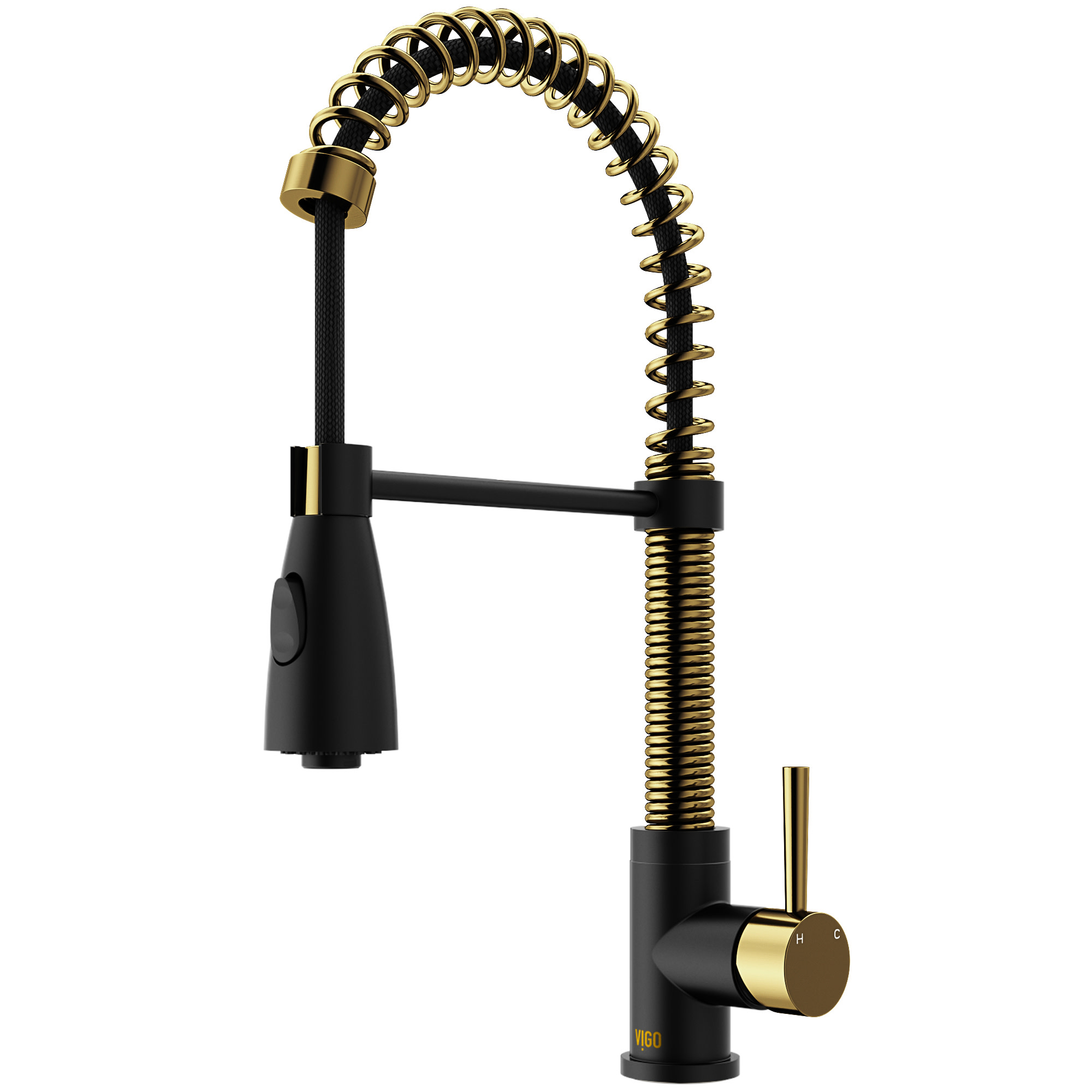 Photos - Tap Vigo VG02003 Brant 1.8 GPM 19" Single Hole Pre-Rinse Pull Down Kitchen Faucet Matte Brushed Gold / Matte Black Faucet Kitche 