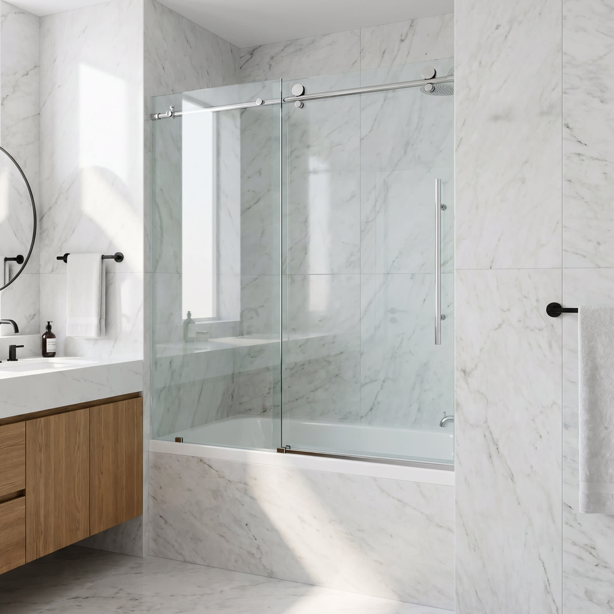 Photos - Shower Screen Vigo VG6021CL6066 Elan E-Class 66" High x 60" Wide Sliding Frameless Tub Door with Clear Glass Chrome Shower Stalls and Door 