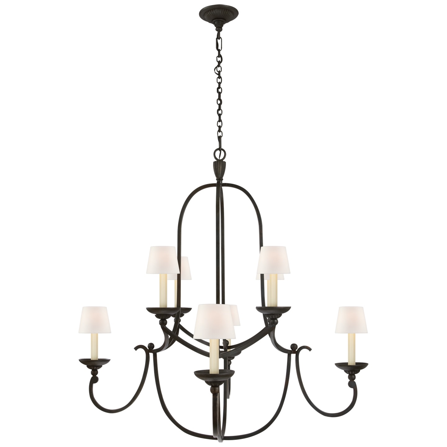 Photos - Chandelier / Lamp Medium Visual Comfort CHC1494 Flemish 36"  Round Chandelier by E. F. Chapman Aged Iron / Linen Shades Indoor Lighting Chandel 
