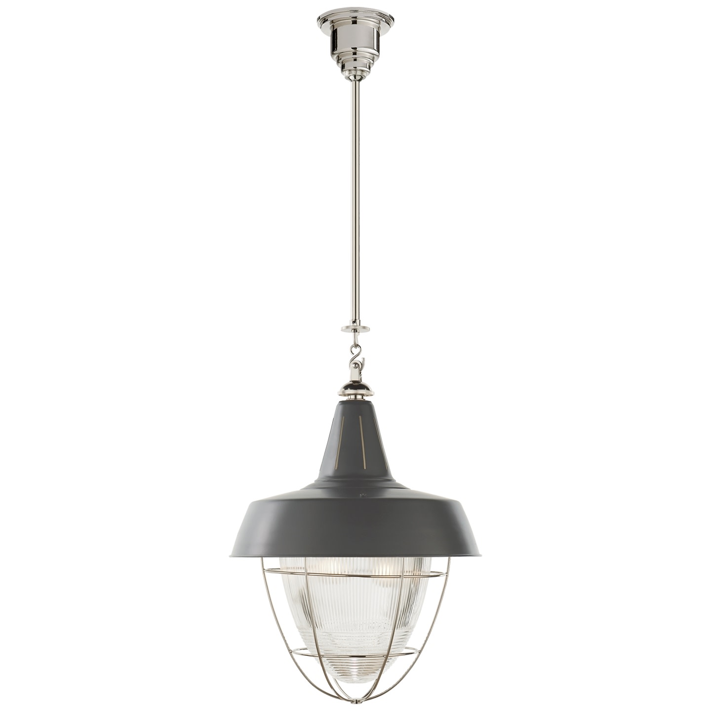 Photos - Chandelier / Lamp Henry Visual Comfort TOB5042  18" Industrial Hanging Light with Prismatic Glass by Thomas O'Brien Polished Nickel / Dark Gree 