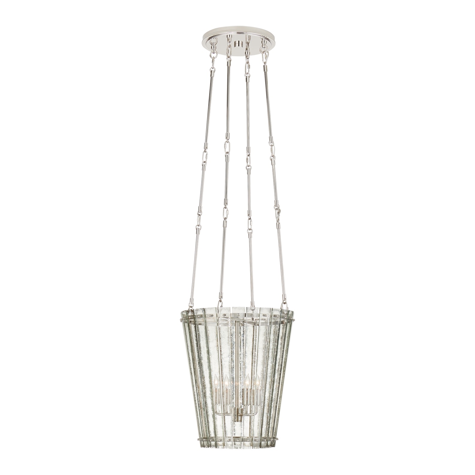 Photos - Chandelier / Lamp Cadence Visual Comfort S5652  15" Small Chandelier with Antique Mirror Glass by Carrier and Company Polished Nickel Indoor Li 