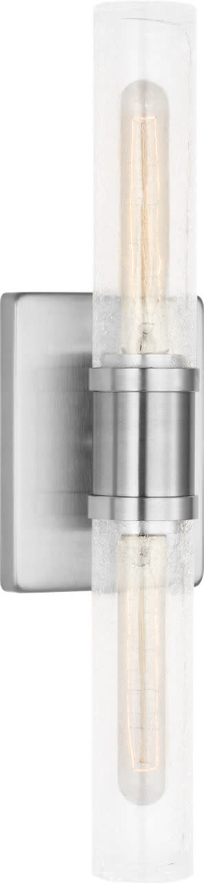 Photos - Chandelier / Lamp NICKEL Visual Comfort 4565002 Keaton 2 Light 20" Tall Vanity Light Brushed  / Clear Crackle Indoor Lighting Bathroom Fixtures 