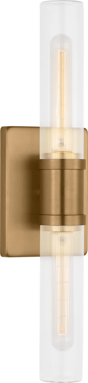 Photos - Chandelier / Lamp Clear Visual Comfort 4565002 Keaton 2 Light 20" Tall Vanity Light Satin Brass /  Fluted Indoor Lighting Bathroom Fixtures Van 