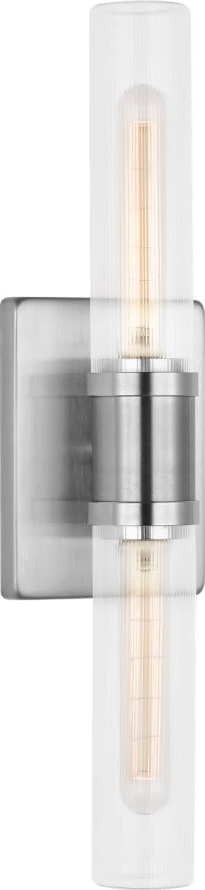 Photos - Chandelier / Lamp NICKEL Visual Comfort 4565002 Keaton 2 Light 20" Tall Vanity Light Brushed  / Clear Fluted Indoor Lighting Bathroom Fixtures 