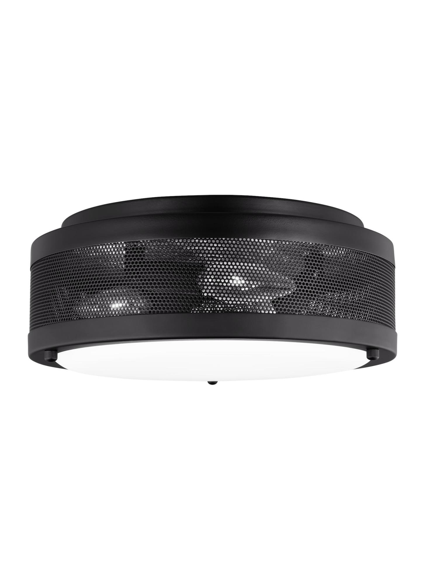 Photos - Chandelier / Lamp Vander Visual Comfort 7532003  3 Light 12" Wide Flush Mount Drum Ceiling Fixture with Frosted Glass Shade Midnight Black Indo 