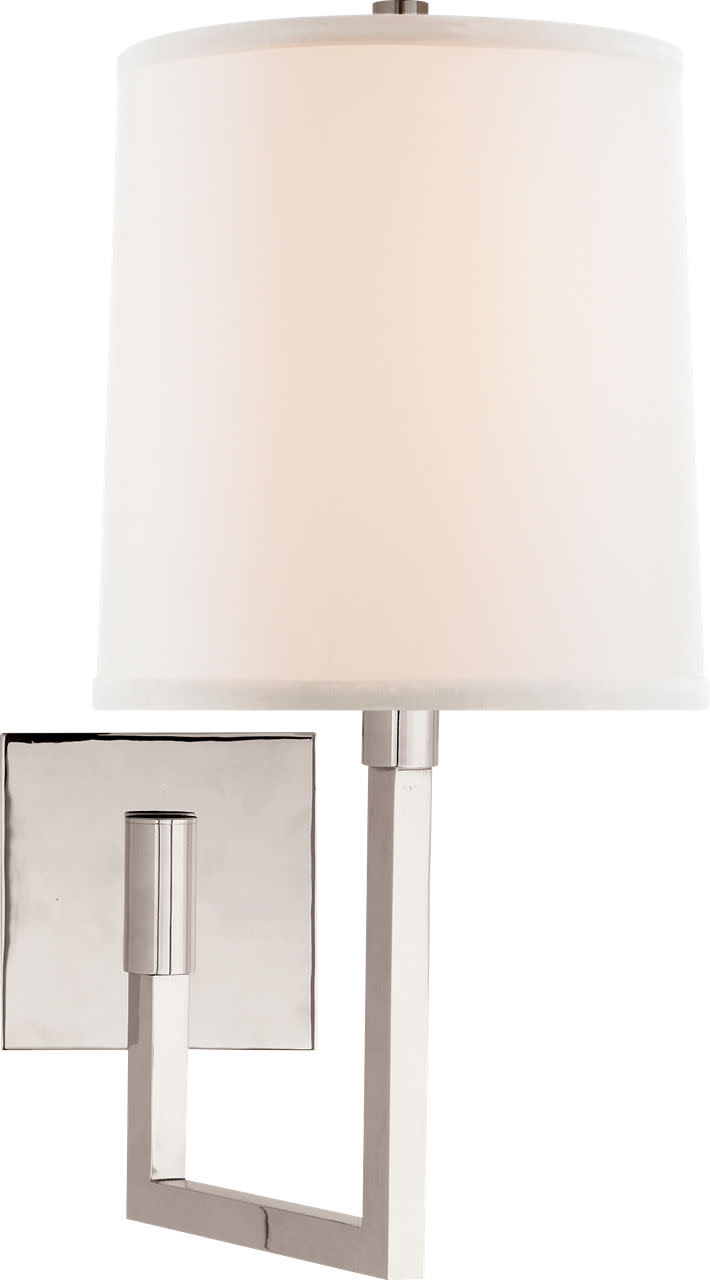 Photos - Chandelier / Lamp Aspect Visual Comfort BBL2028L 16-1/4" High Plug-In Wall Sconce with Linen Shade Polished Nickel Indoor Lighting Wall Sconce