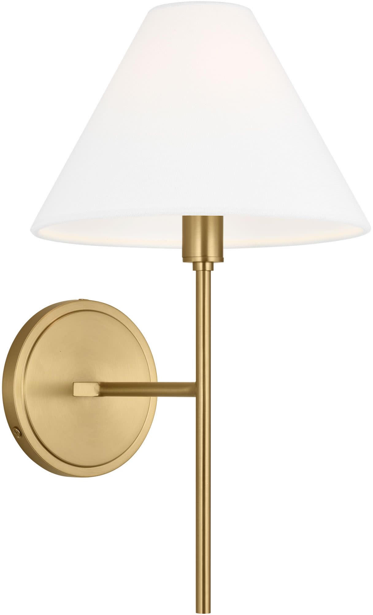 Photos - Chandelier / Lamp Visual Comfort CW1371 Ridgewood 14" Tall Bathroom Sconce with Linen Shade Burnished Brass Indoor Lighting Bathroom Fixtures