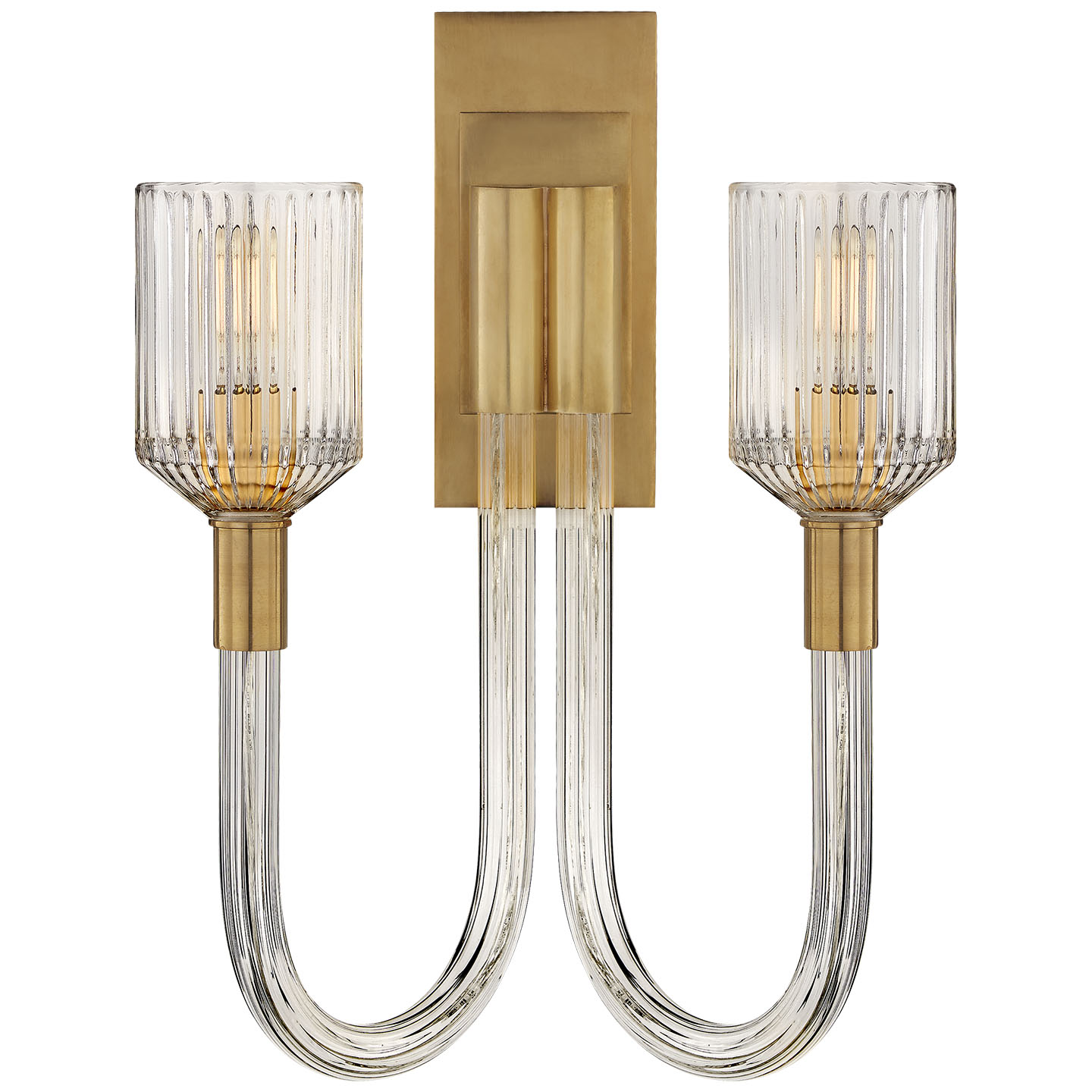 Photos - Chandelier / Lamp Reverie Visual Comfort KW2404 14" Wide Wall Sconce Clear Ribbed Glass / Brass Indoor Lighting Wall Sconces KW 2404CRB/AB
