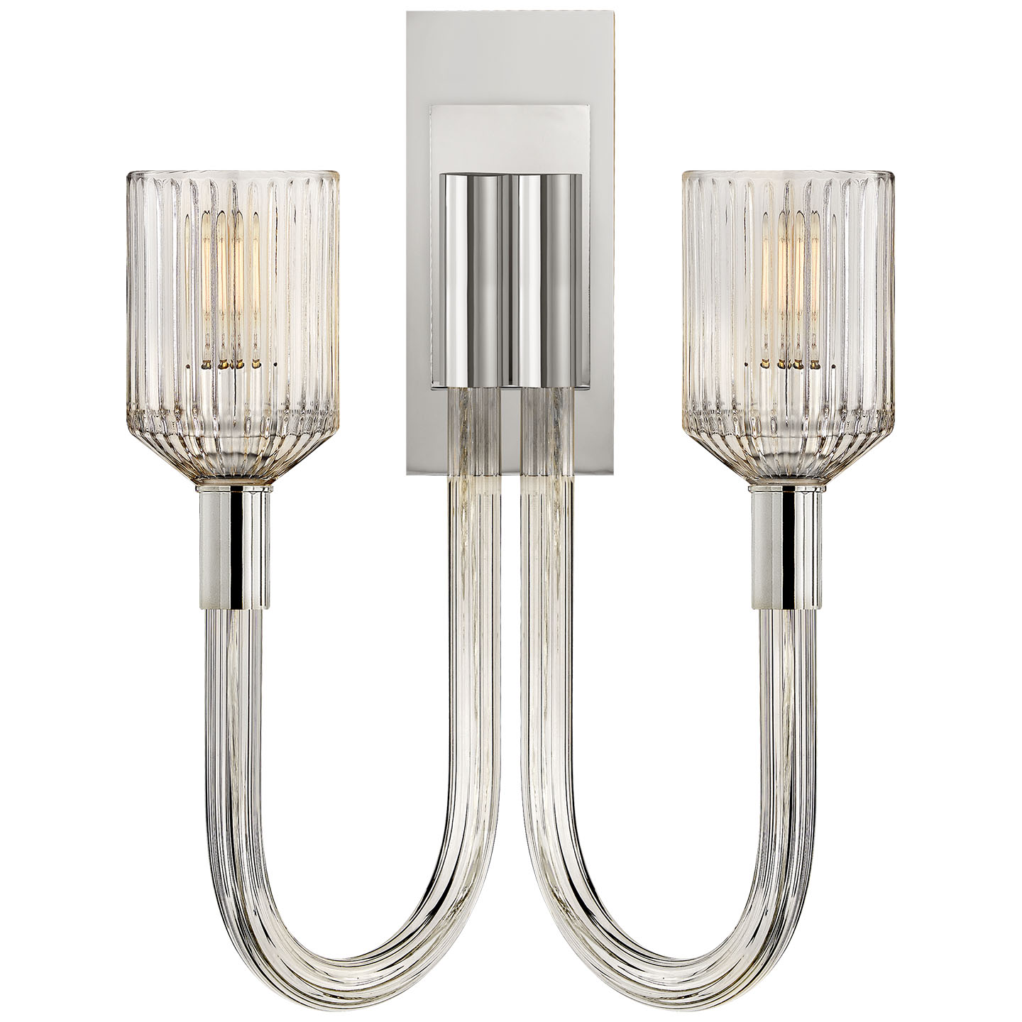 Photos - Chandelier / Lamp Reverie Visual Comfort KW2404 14" Wide Wall Sconce Clear Ribbed Glass / Polished Nickel Indoor Lighting Wall Sconces KW 2404