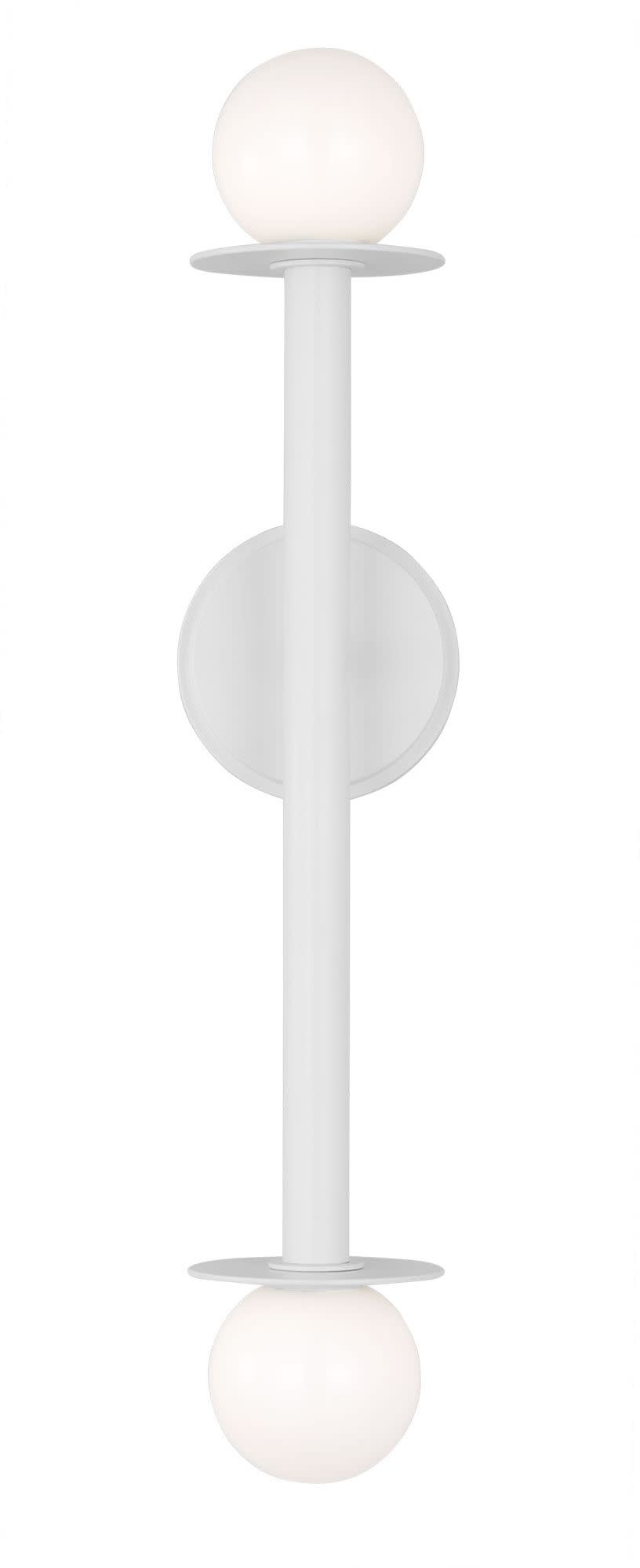 Photos - Chandelier / Lamp Visual Comfort KWL1012 Nodes 2 Light 24" Tall Bathroom Sconce with Milk Glass Shades Matte White Indoor Lighting Bathroom Fi
