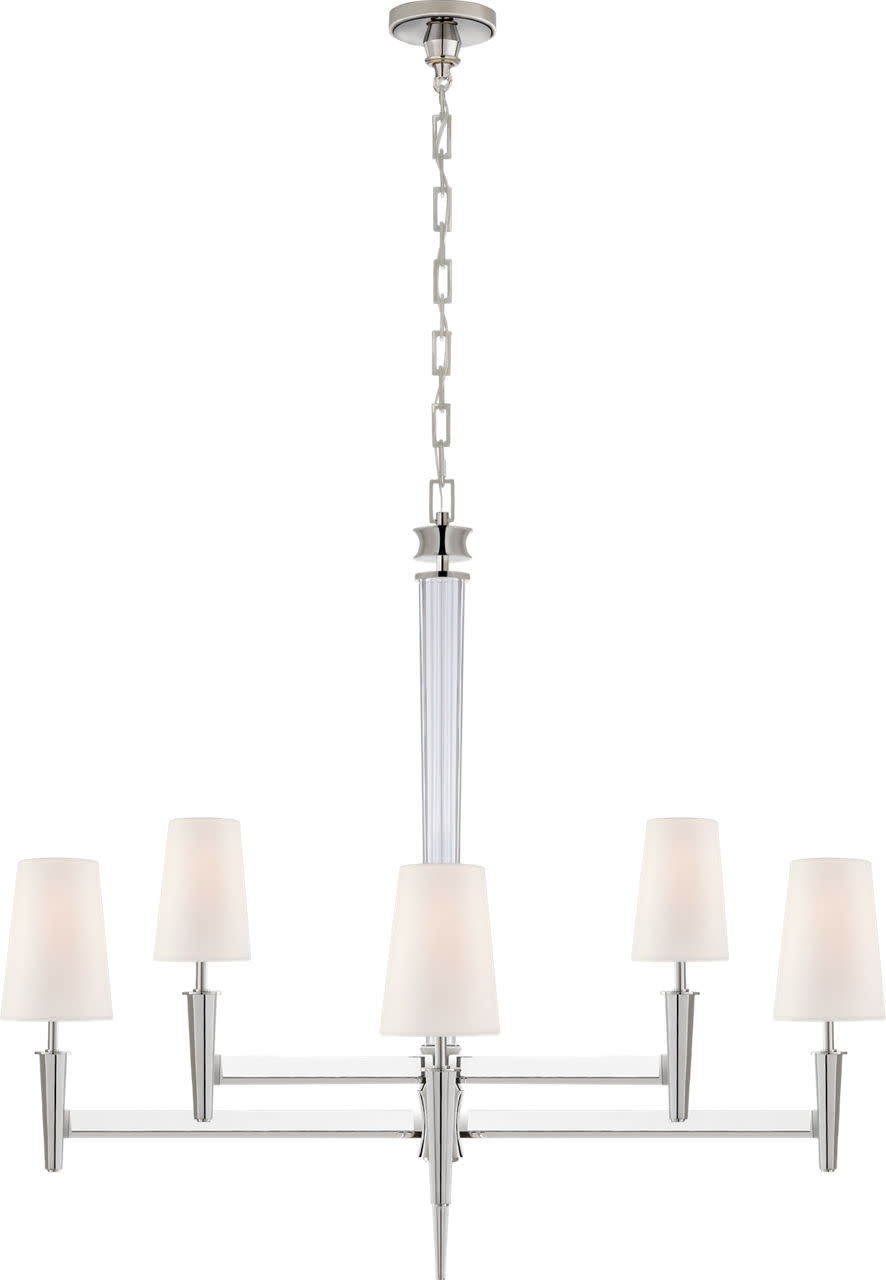 Photos - Chandelier / Lamp LYRA Visual Comfort TOB 5943  42" Two Tier Chandelier with Linen Shades by Thomas O'Brien Polished Nickel / Crystal Indoor Li 
