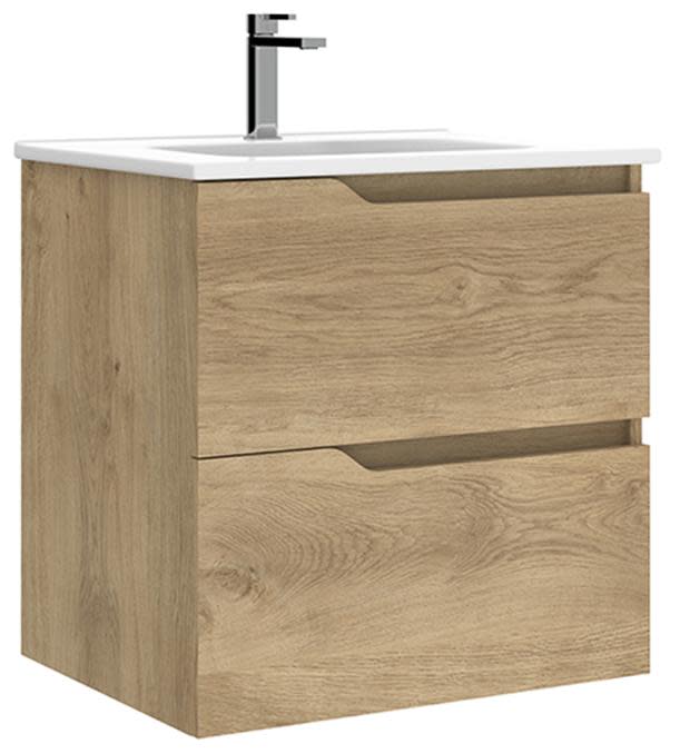Photos - Washbasin cabinet WS Bath Collections Menta C60 Menta 24" Wall Mounted Single Basin Vanity Set with Cabinet and Ceramic Vanity Top Natural Oak 
