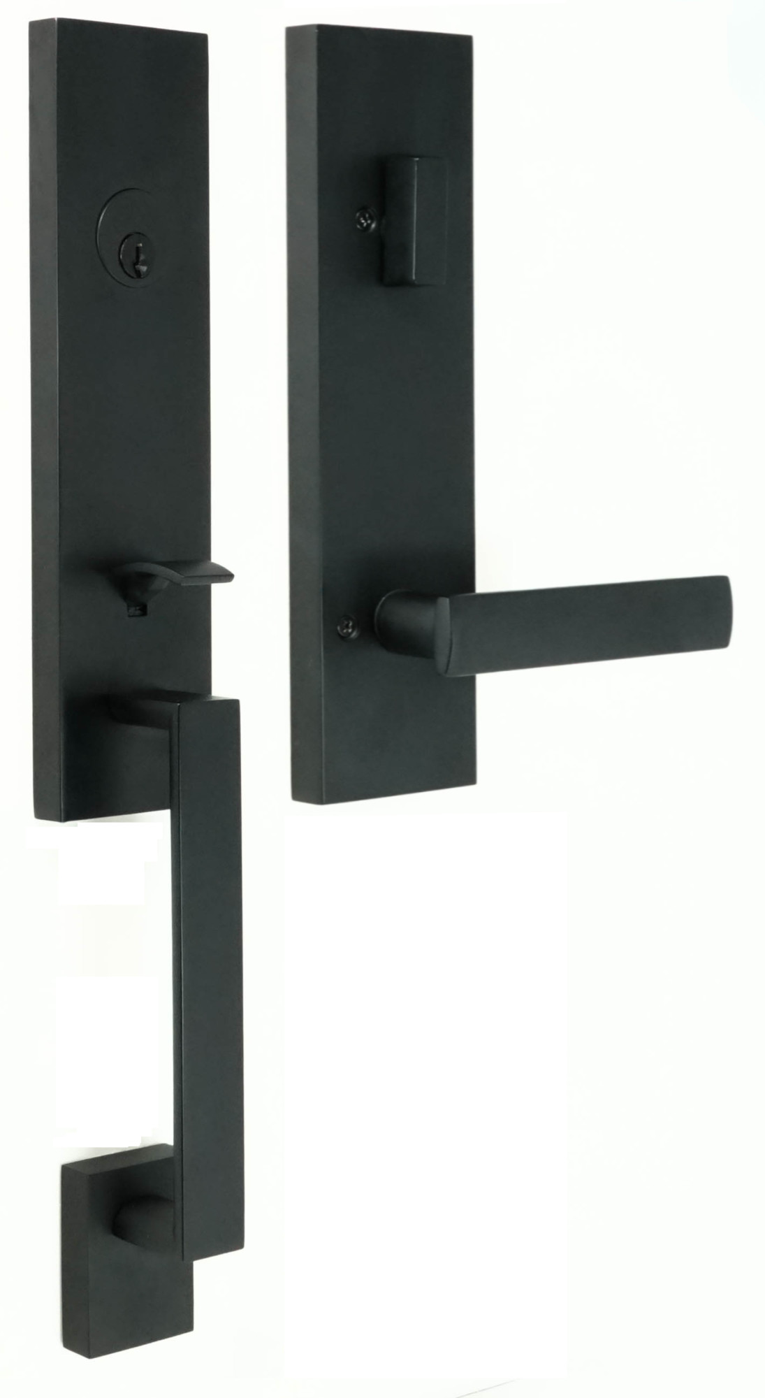 Weslock 2870-LEIGHTON-UTICA-ENTRY Leighton Modern Square Thumb-Press Single Cylinder Keyed Entry Door Lever Set with Utica Modern Lever Matte Black