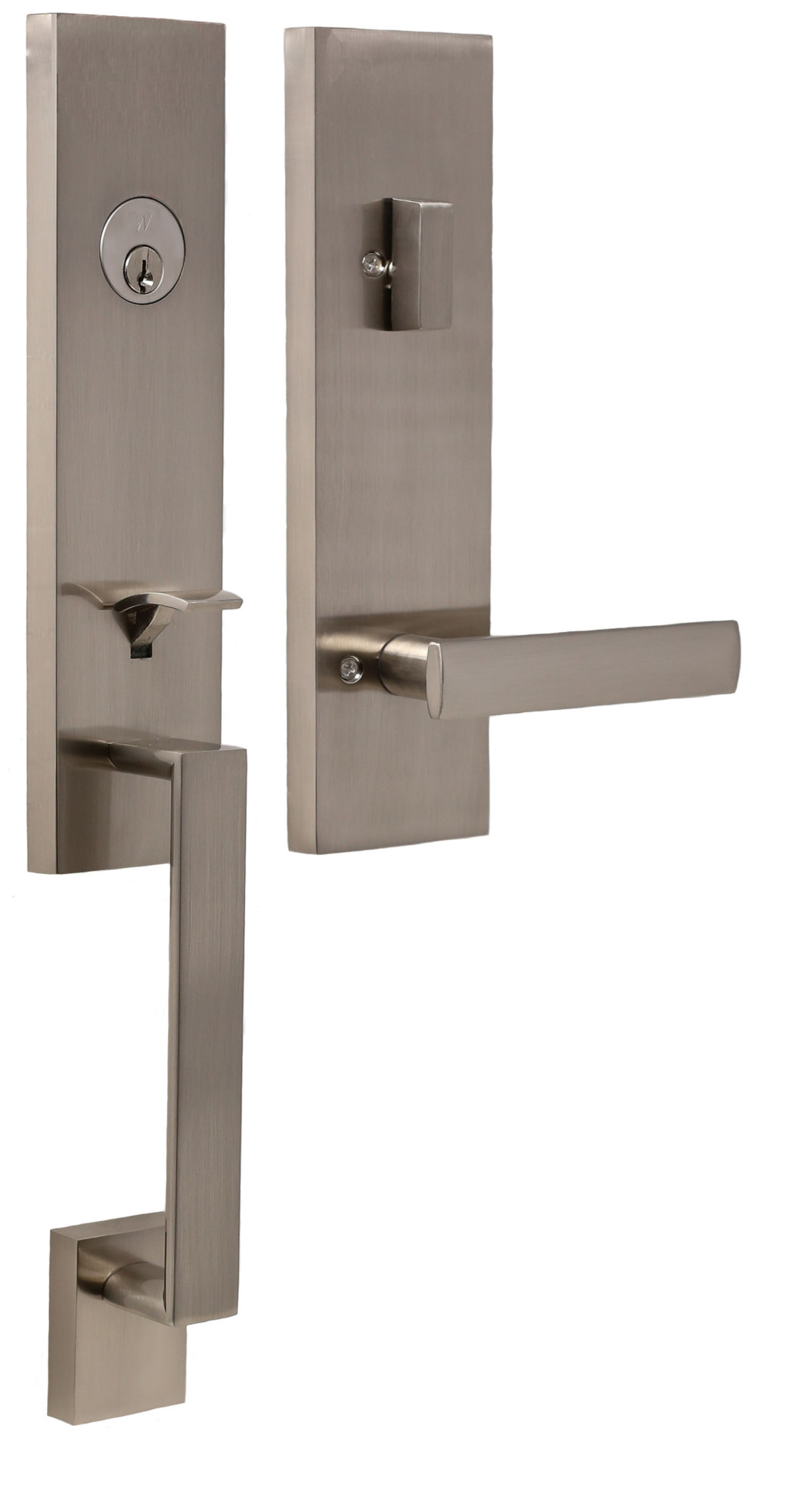 Weslock 2870-LEIGHTON-UTICA-ENTRY Leighton Modern Square Thumb-Press Single Cylinder Keyed Entry Door Lever Set with Utica Modern Lever Satin Nickel