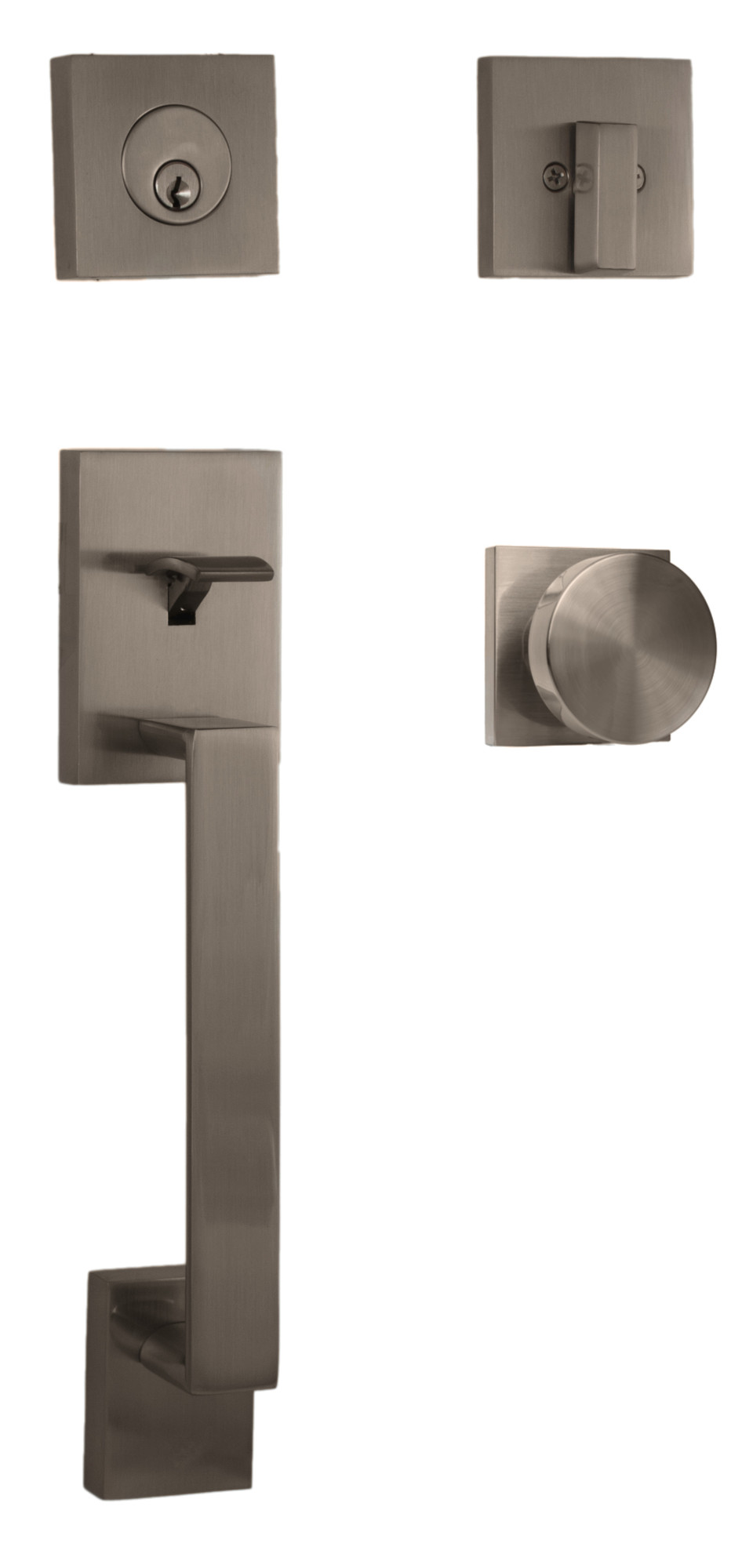 Photos - Interior Door Weslock 2880-BROOKSIDE-MESA-ENTRY Brookside Single Cylinder Thumb Press Keyed Entry Modern Square Handle Set with Round Mesa