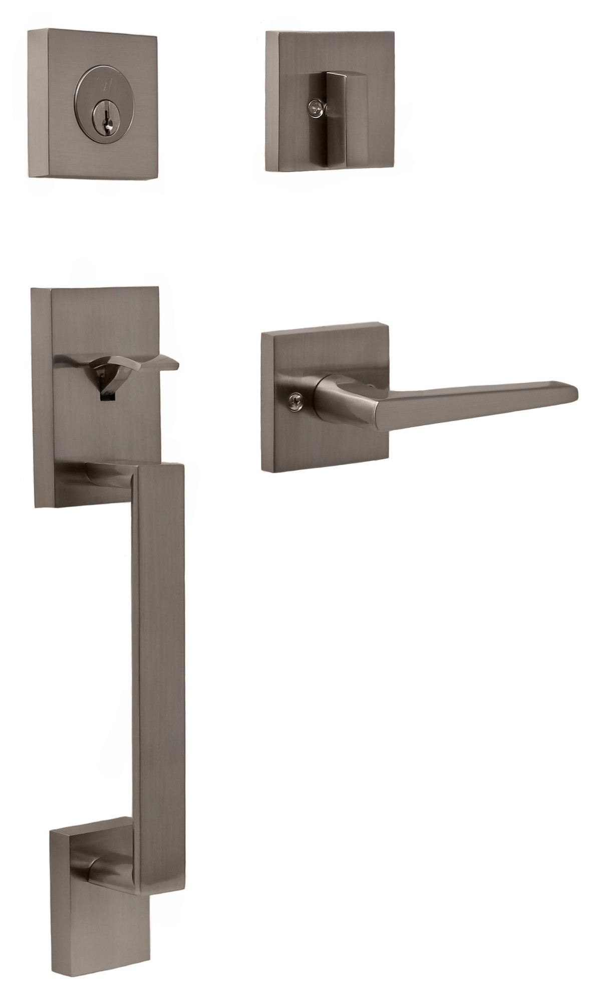Weslock 2880-BROOKSIDE-PHILTOWER-ENTRY Brookside Single Cylinder Thumb Press Keyed Entry Modern Square Handle Set with Philtower Modern Interior Lever