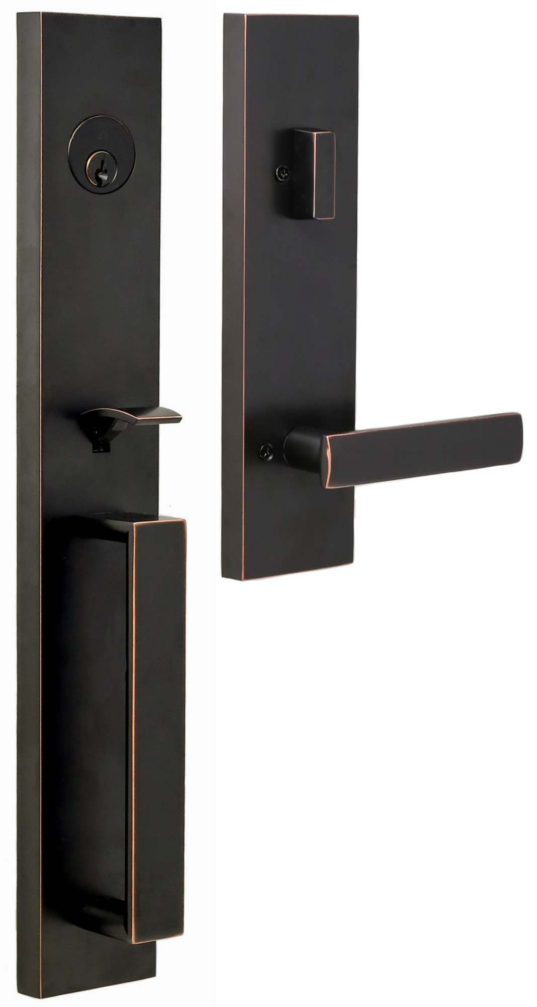 Weslock 2890-XANTHIS-UTICA-ENTRY Xanthis Single Cylinder Keyed Entry Handle Set with Thumb Push Entry and Utica Modern Interior Lever - Reversible