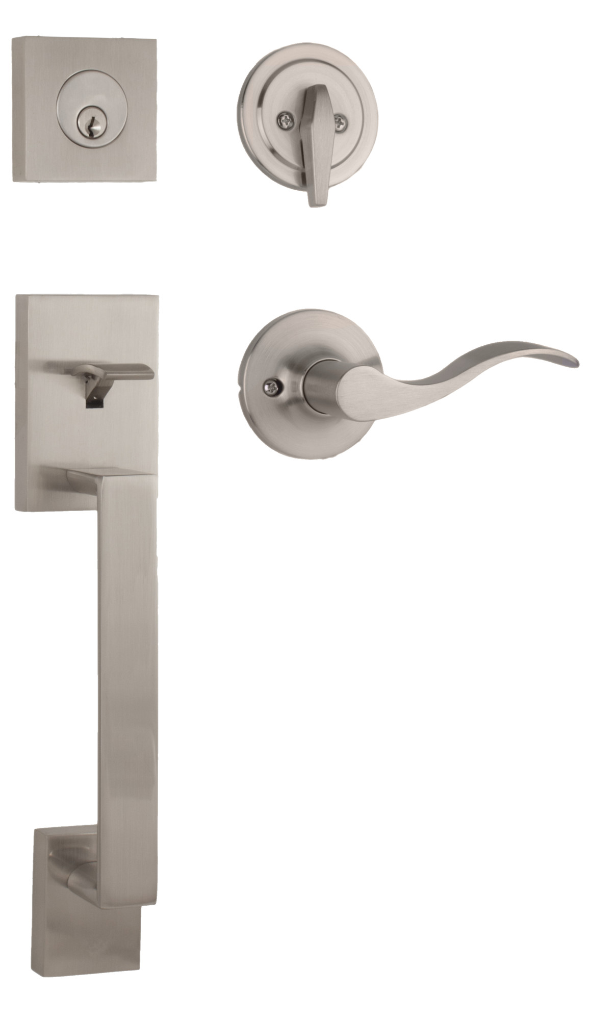 Weslock 2840X Bailey Sectional Single Cylinder Keyed Entry Handleset with Interior New Haven Lever Satin Nickel Door Hardware Handlesets Keyed Entry