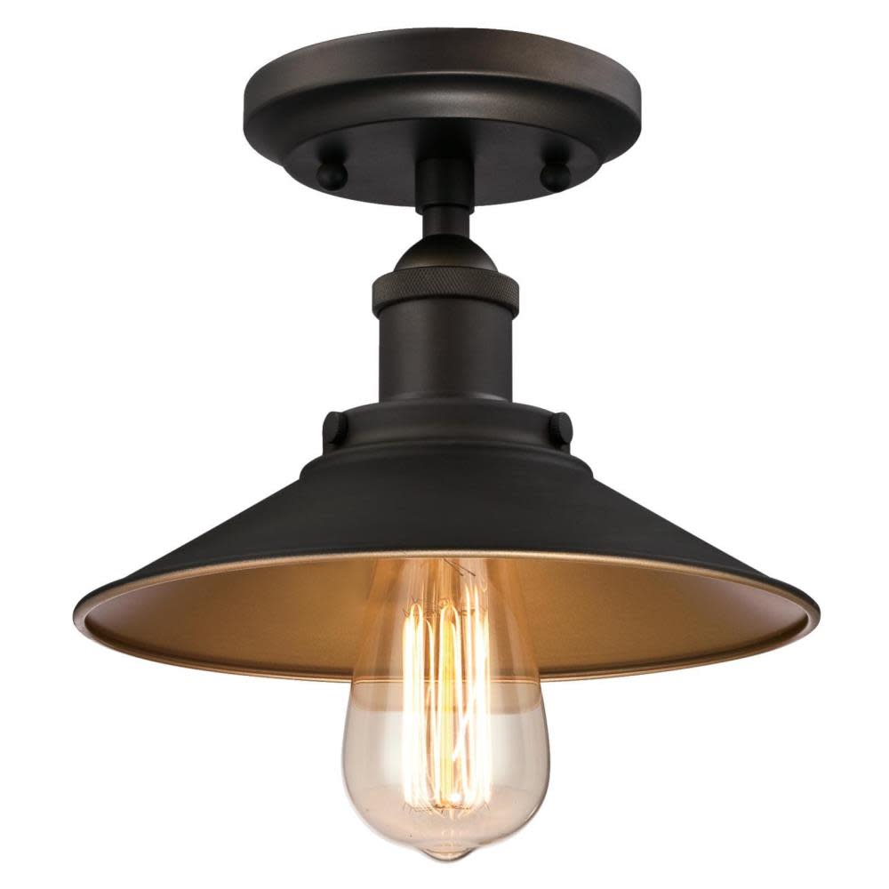 Photos - Chandelier / Lamp Westinghouse 6336000 LOUIS Single Light 9" Wide Semi-Flush Ceiling Fixture with Oil Rubbed Bronze Metal Shade Oil Rubbed Bro 