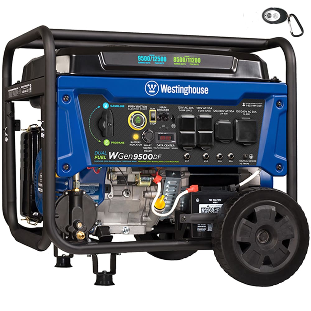 Westinghouse Power Equipment WGEN9500DF 9500-Watt (120 / 240V) Electric Button / Recoil / Remote Start Multi-Fuel Portable Generator with GFCI