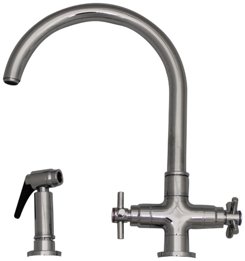 Photos - Tap Dual Whitehaus 3-0395485 Luxe+  Handle Faucet with Gooseneck Swivel Spout Polished Chrome Faucet Kitchen Double Handle 3-0395 