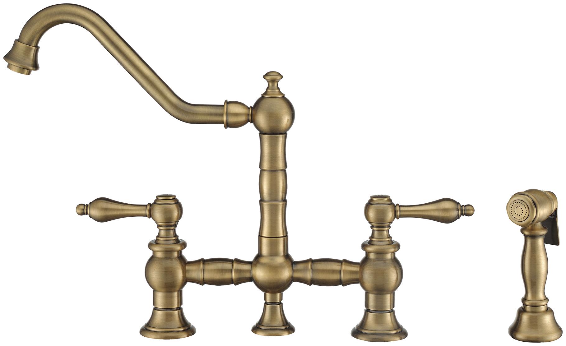 Whitehaus WHKBTLV3-9201-NT Vintage III Plus 1.5 GPM Widespread Kitchen Faucet Antique Brass Faucet Kitchen Double Handle