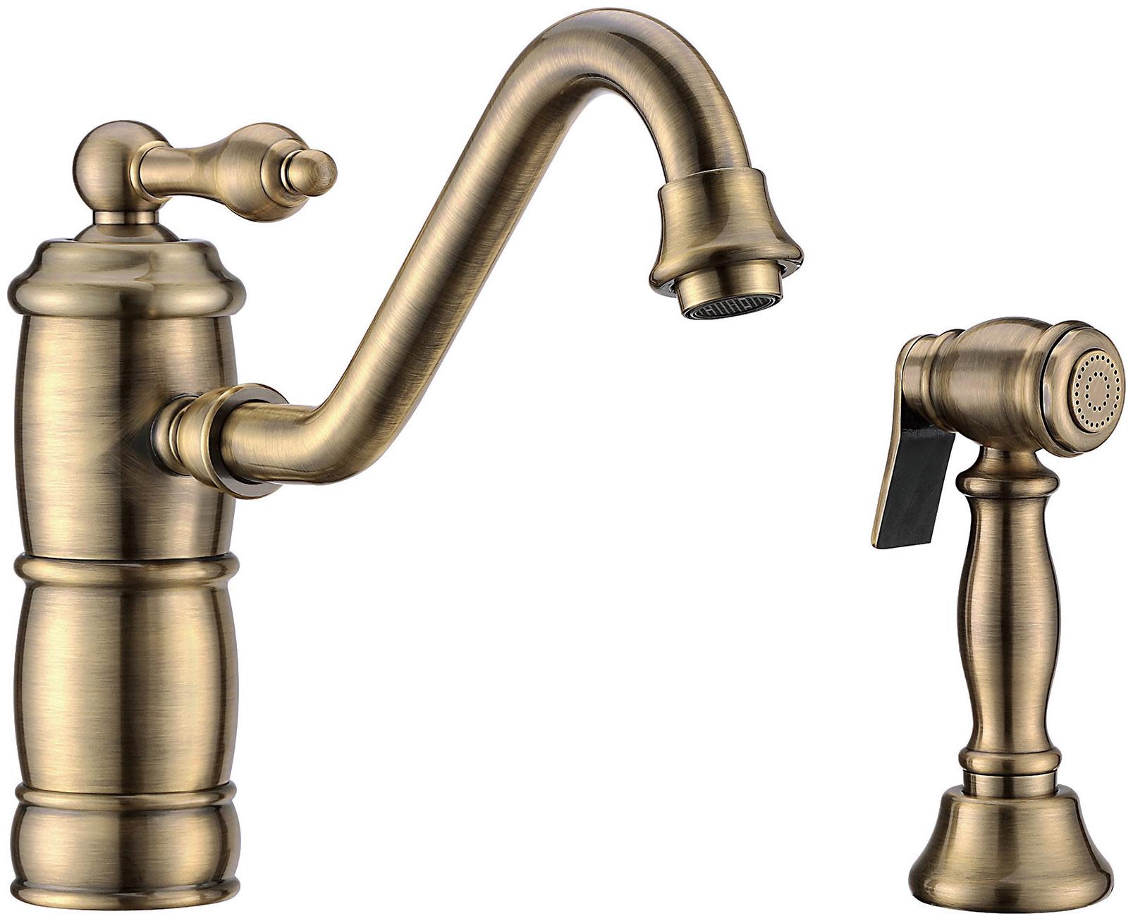 Photos - Tap Vintage Whitehaus WHKTSL3-2200-NT III Plus 1.5 GPM Single Hole Kitchen Sink Faucet - Includes Side Spray Antique Brass Fauce