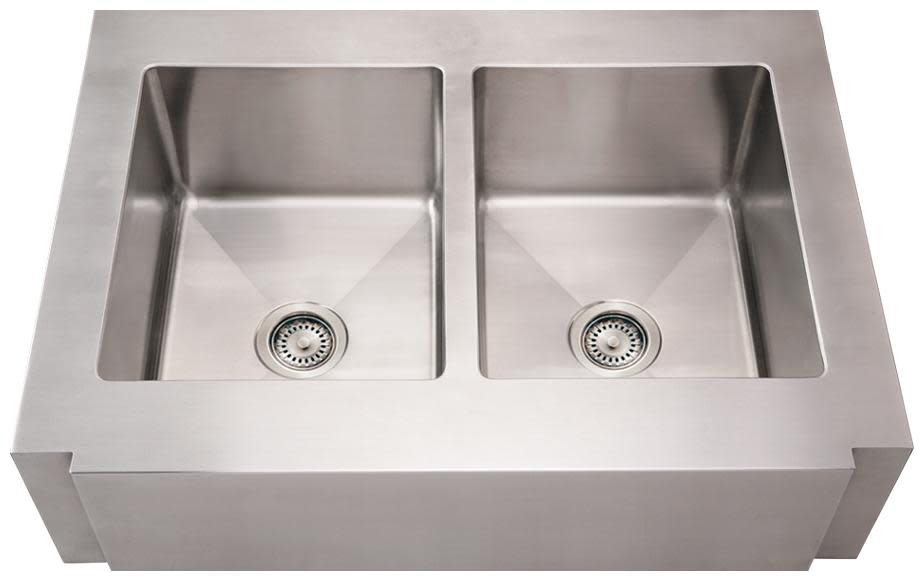 Photos - Kitchen Sink A&D Whitehaus WHNCMAP3621EQ Commercial Double Bowl Undermount Sink with Front-Apron and Squared Front Design Brushed Stainless S 