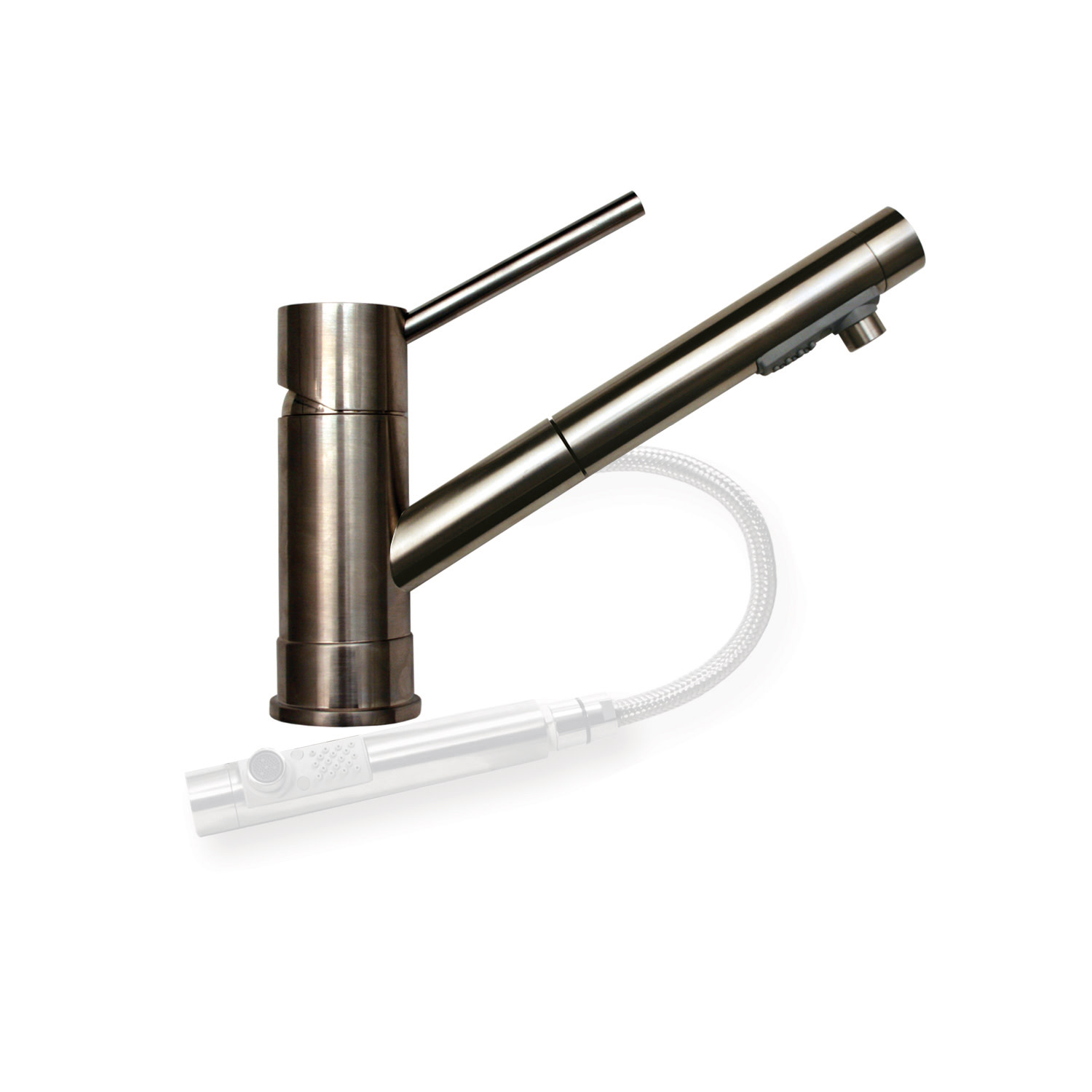 Photos - Tap Navigator Whitehaus WHNFX2025STS FX  Single Hole/Single Extended Lever Handle Faucet with Pull-Out Spray Head Solid Stainless 