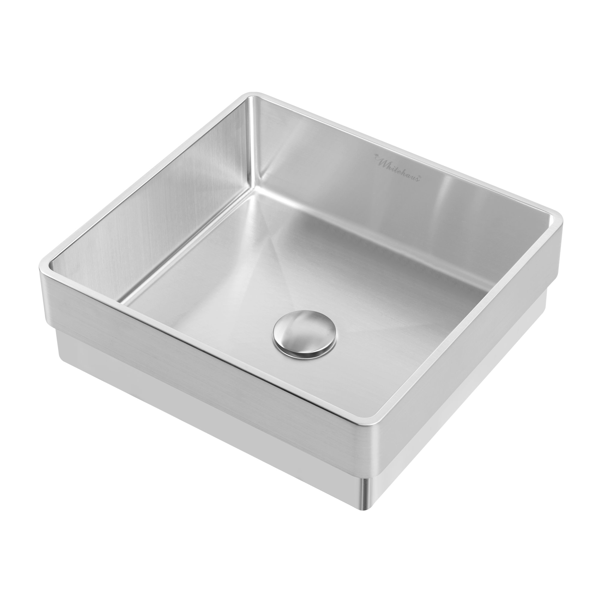 Photos - Bathroom Sink Steel Whitehaus WHNPL1577 Noah Plus 15-3/4" Stainless  Vessel  with Pop-Up Drain Assembly Brushed Stainless Stee 