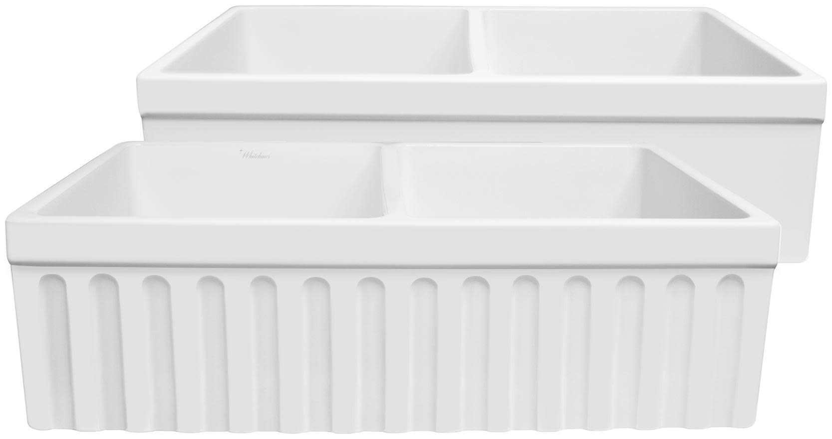 Photos - Kitchen Sink Quatro Whitehaus WHQDB332  Alcove 33" Farmhouse Double Basin Fireclay  Matte White Sinks s Fireclay W 