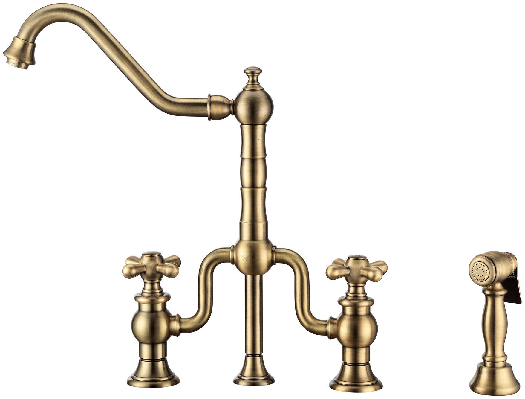 Photos - Tap Bridge Whitehaus WHTTSCR3-9771-NT Twisthaus Plus 1.5 GPM Widespread  Kitchen Faucet - Includes Side Spray Antique Brass Fauce 